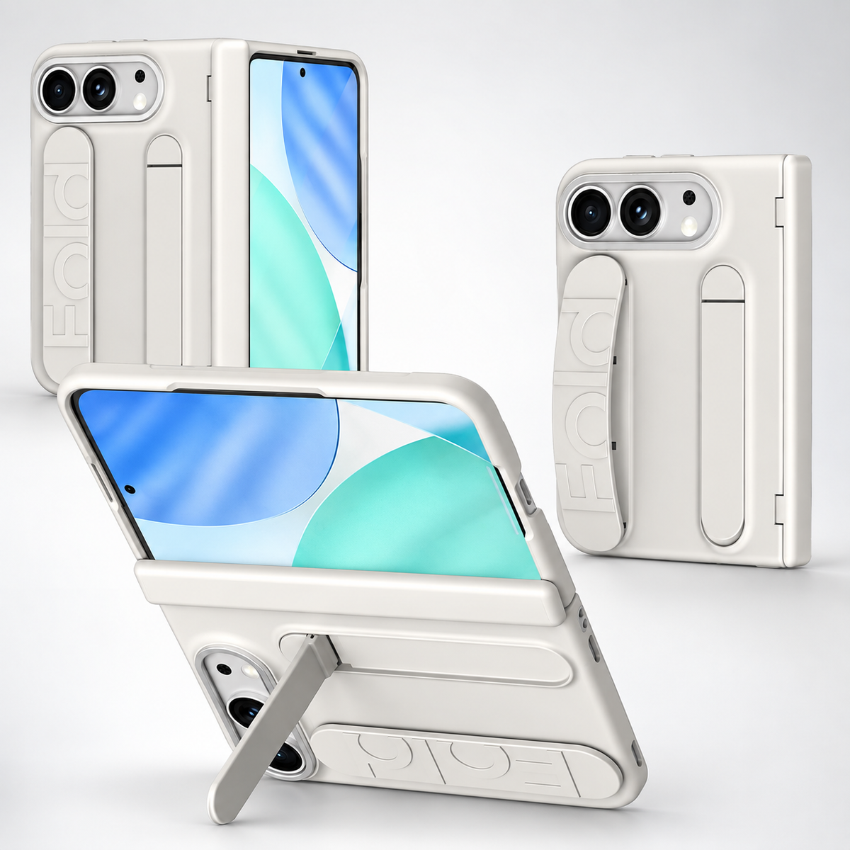 Premium iPhone Case Silicone Palm Strap Hinge Protection HD Screen Protector Shockproof PC TPU Slim Lightweight Foldable Protective Flip Cover Case