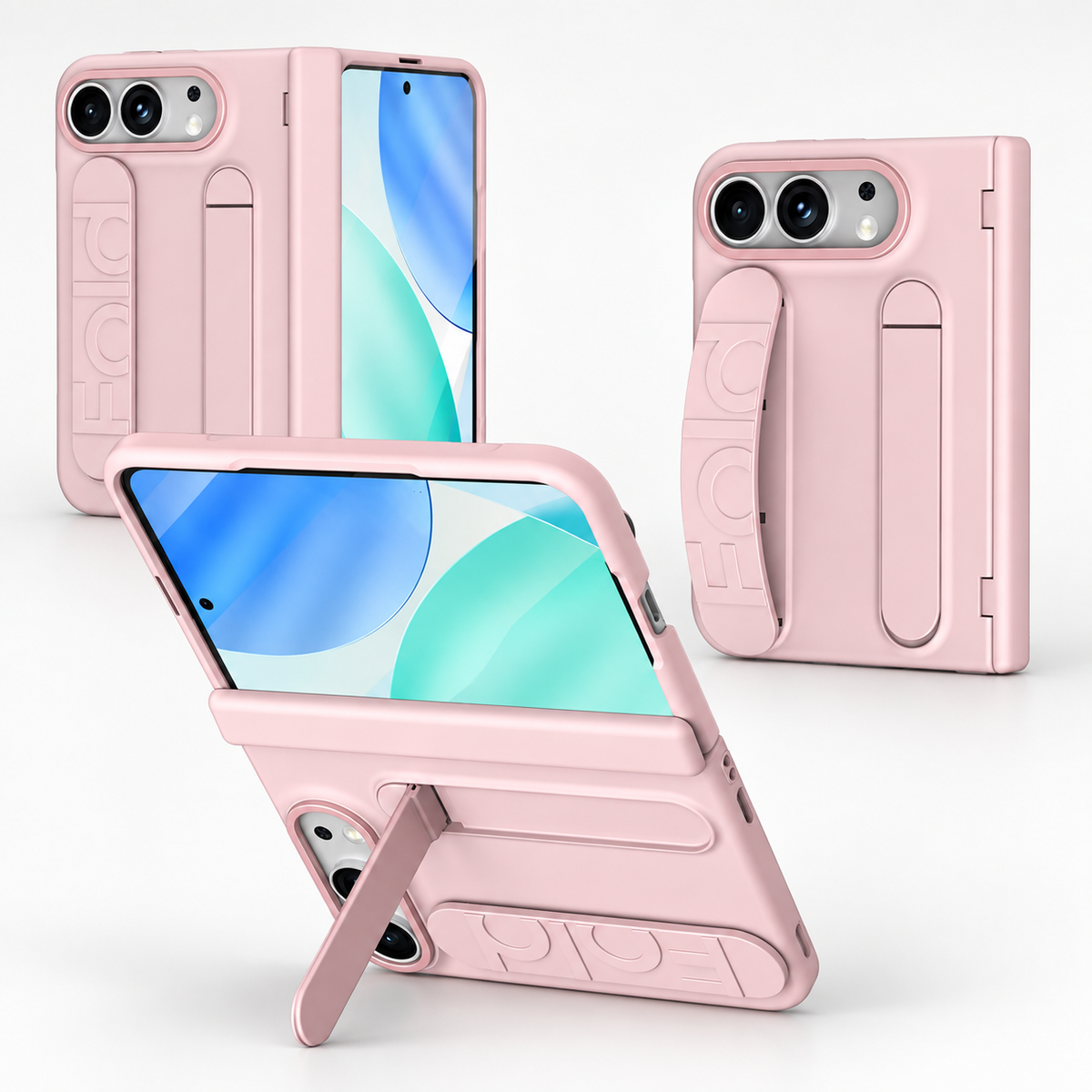 Premium iPhone Case Silicone Palm Strap Hinge Protection HD Screen Protector Shockproof PC TPU Slim Lightweight Foldable Protective Flip Cover Case