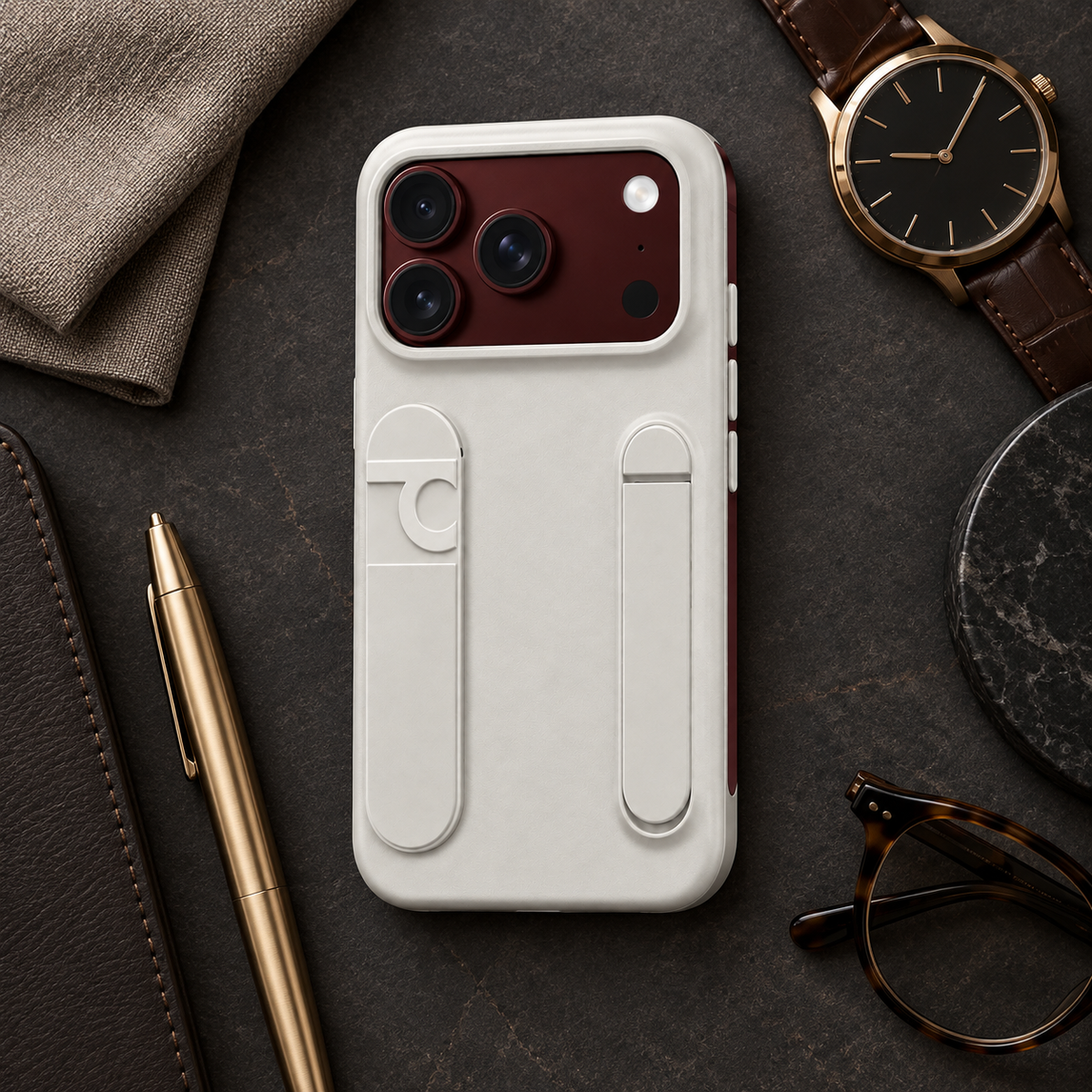 Premium iPhone Case Silicone Palm Strap Wristband Hinge Protection HD Screen Protector Shockproof PC TPU Slim Lightweight Foldable Protective Flip Cover