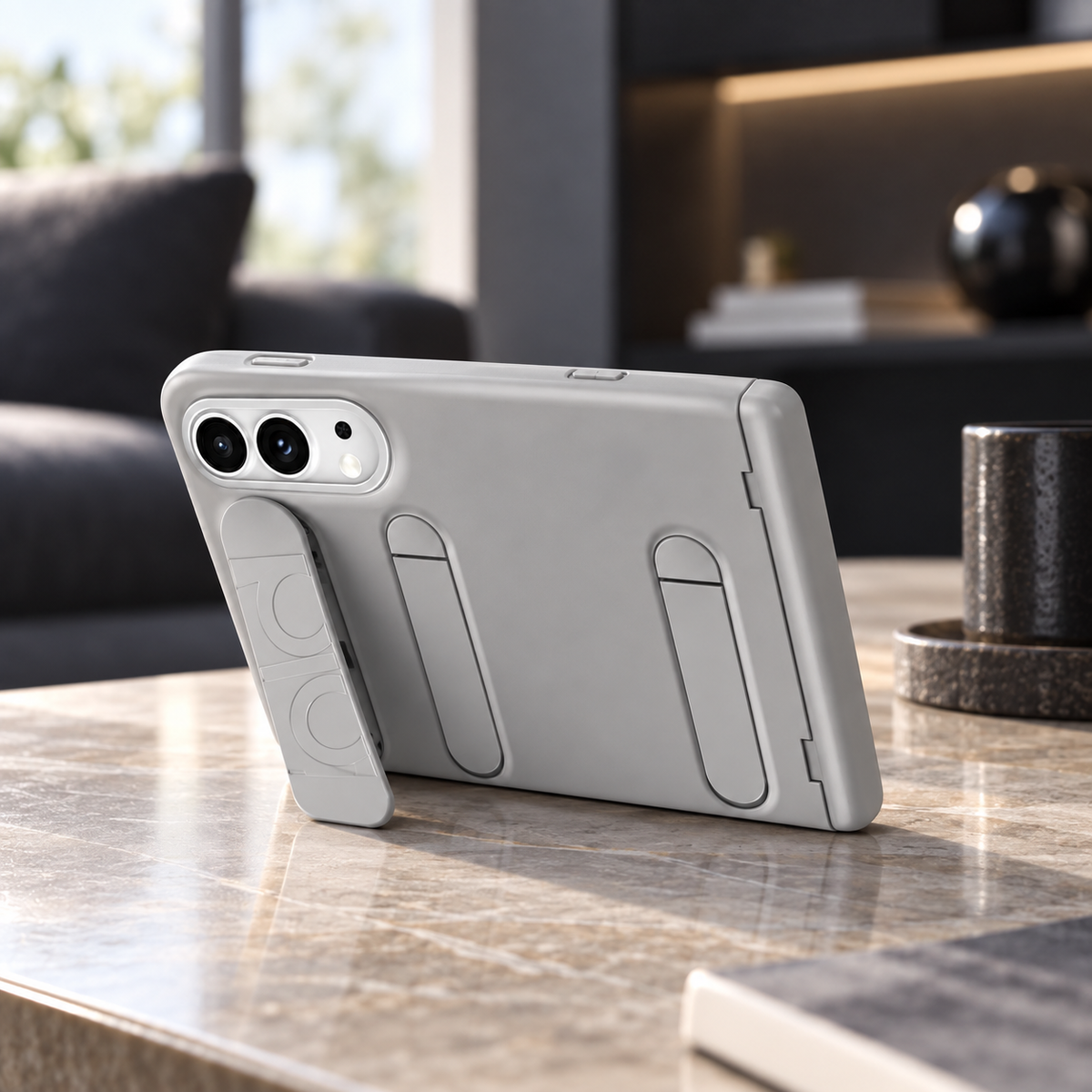 Premium iPhone Case Silicone Palm Strap Wristband Hinge Protection HD Screen Protector Shockproof PC TPU Slim Lightweight Foldable Protective Flip Cover