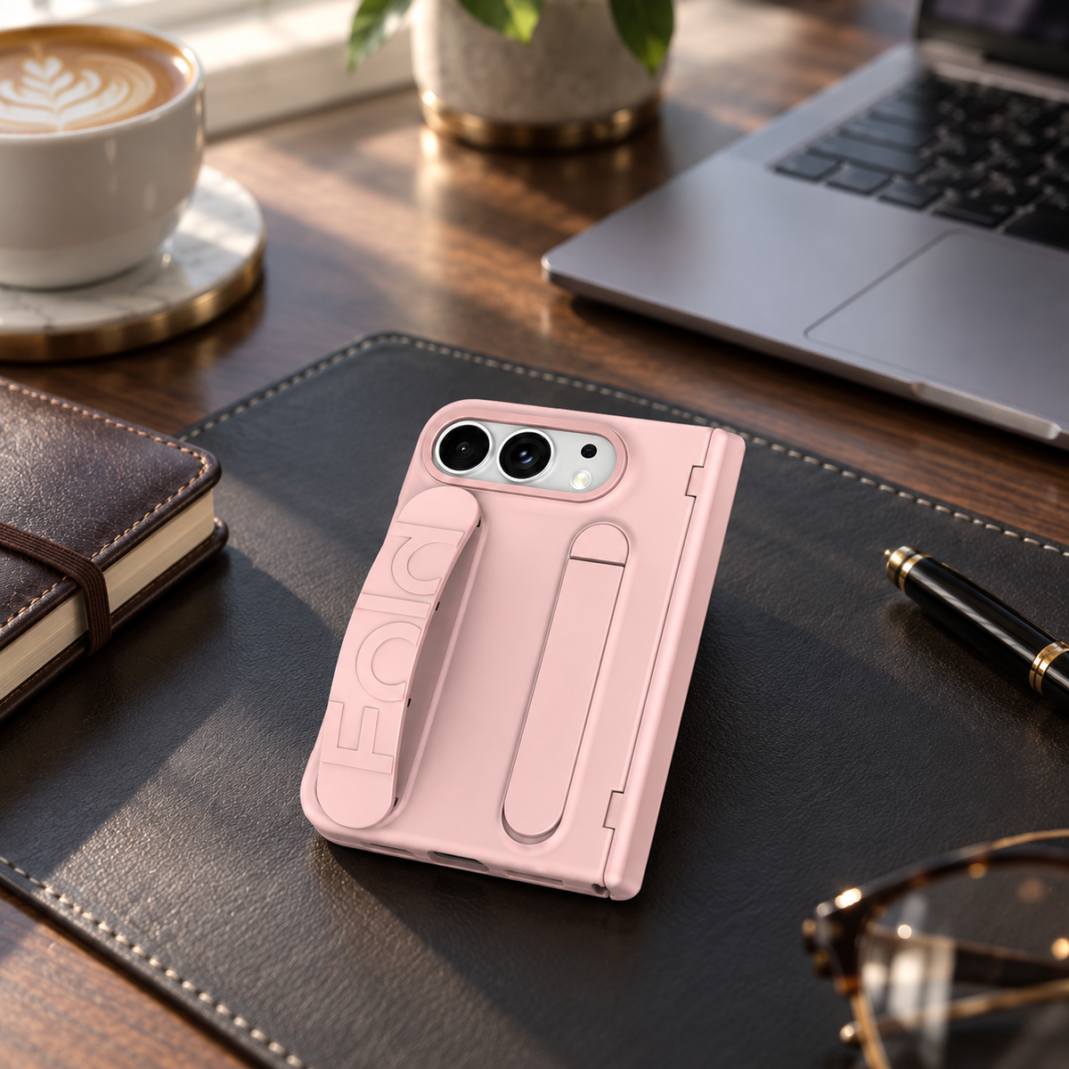 Premium iPhone Case Silicone Palm Strap Wristband Hinge Protection HD Screen Protector Shockproof PC TPU Slim Lightweight Foldable Protective Flip Cover