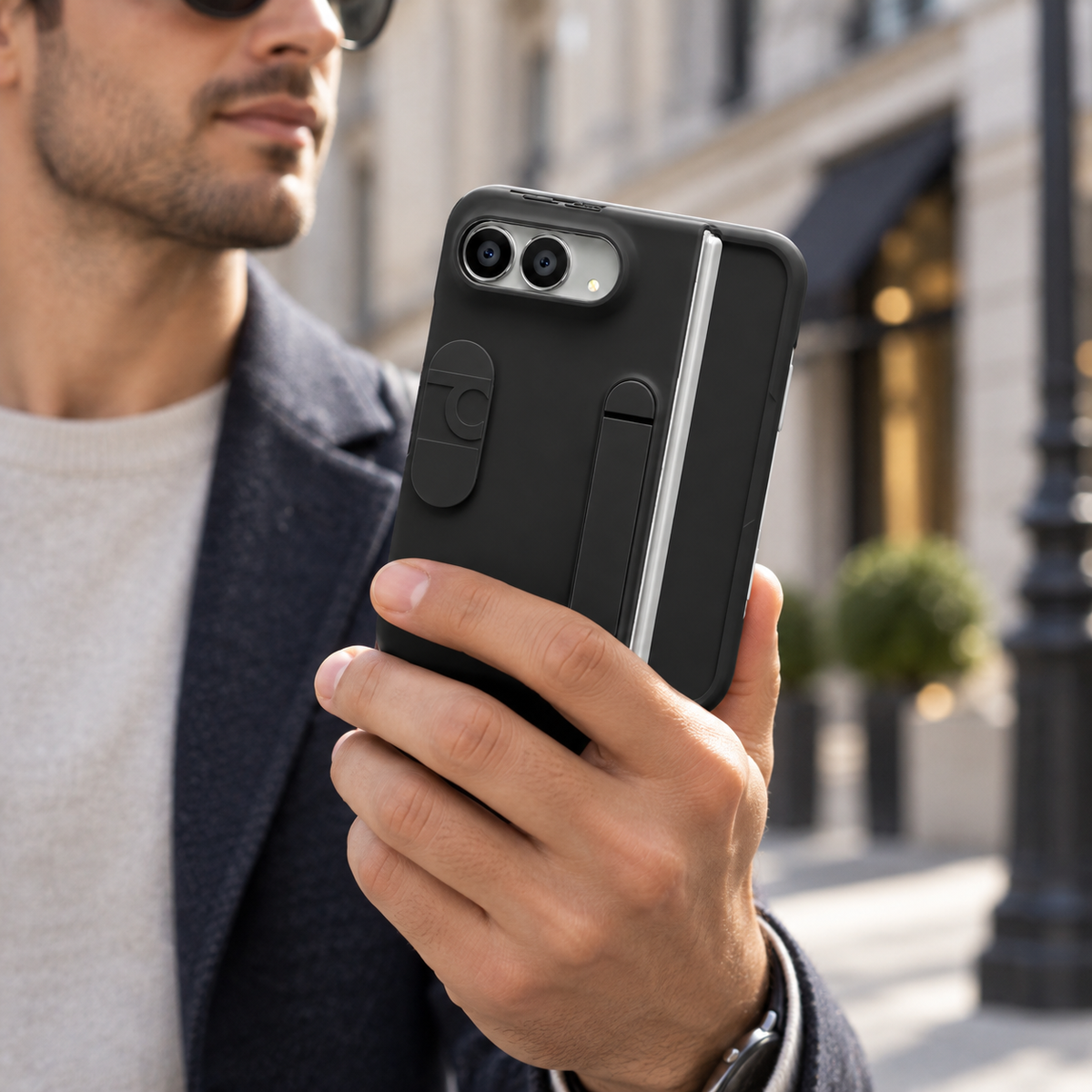 Premium iPhone Case Skin Feel Silicone Wrist Strap Kickstand Full Camera Protection Shockproof PC TPU Slim Soft Touch Protective Cover Case Design