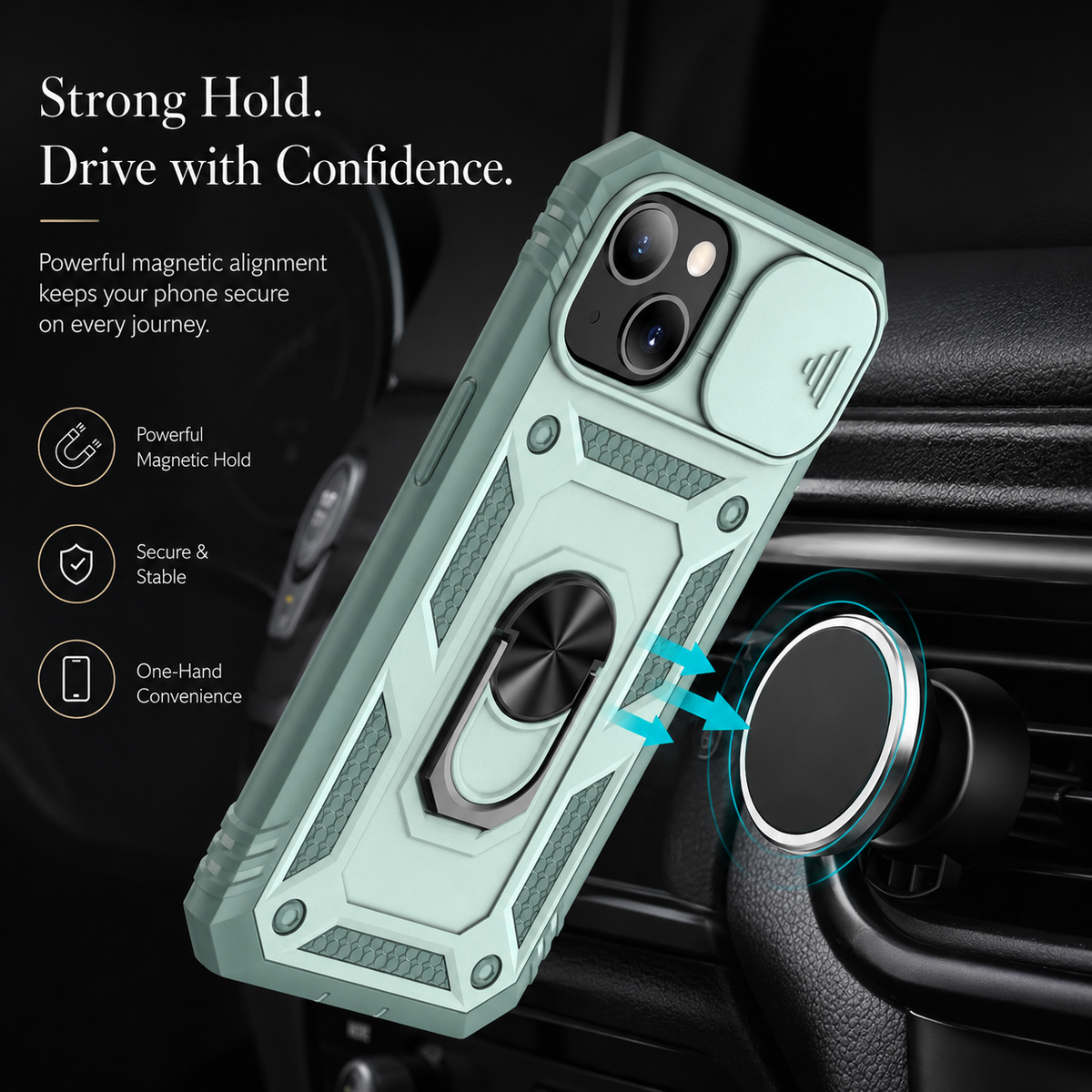 Premium iPhone Case Slide Camera Lens Protector Magnetic Ring Holder Heavy Duty Shockproof Kickstand Anti Scratch Non Slip Rugged Bumper Cover