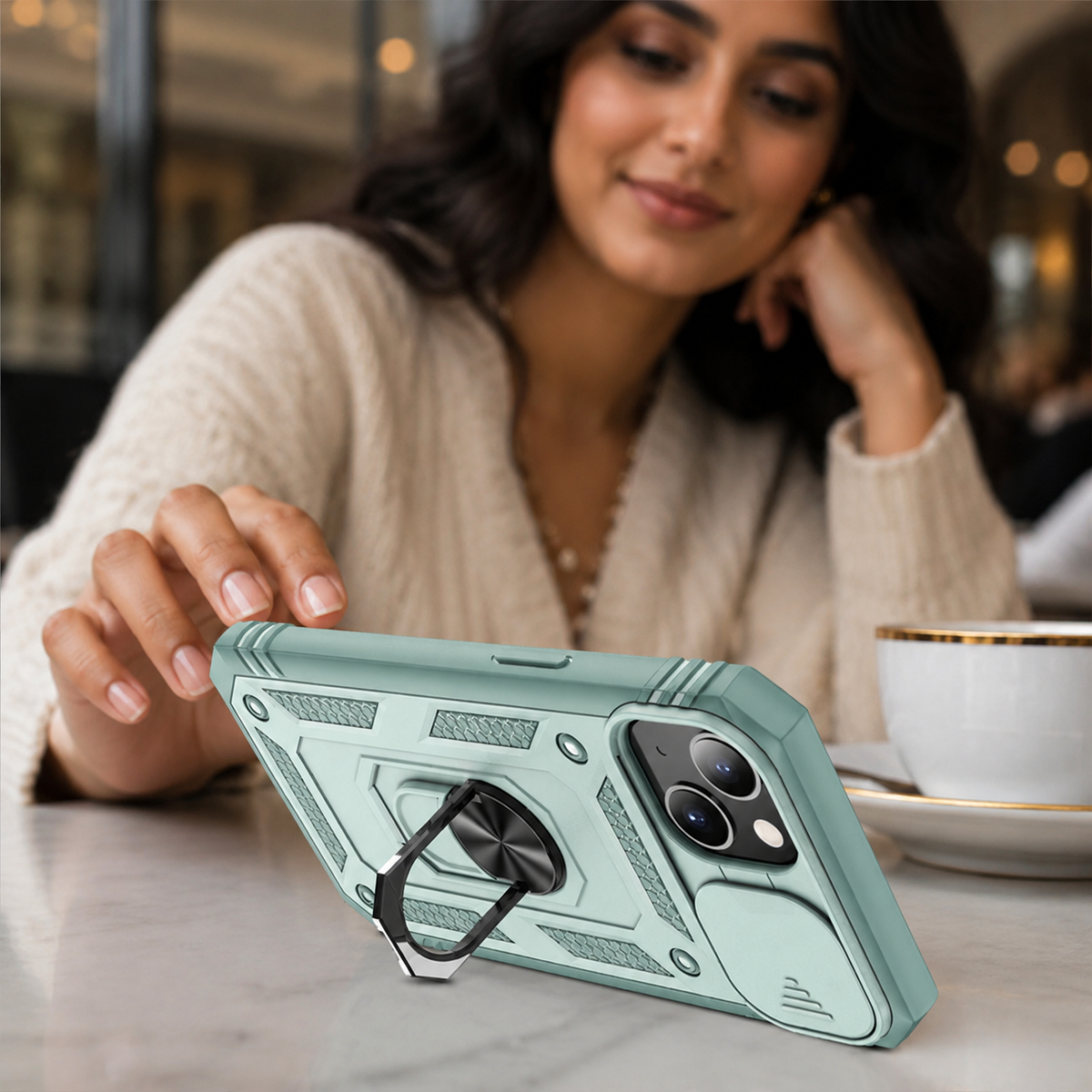 Premium iPhone Case Slide Camera Lens Protector Magnetic Ring Holder Heavy Duty Shockproof Kickstand Anti Scratch Non Slip Rugged Bumper Cover