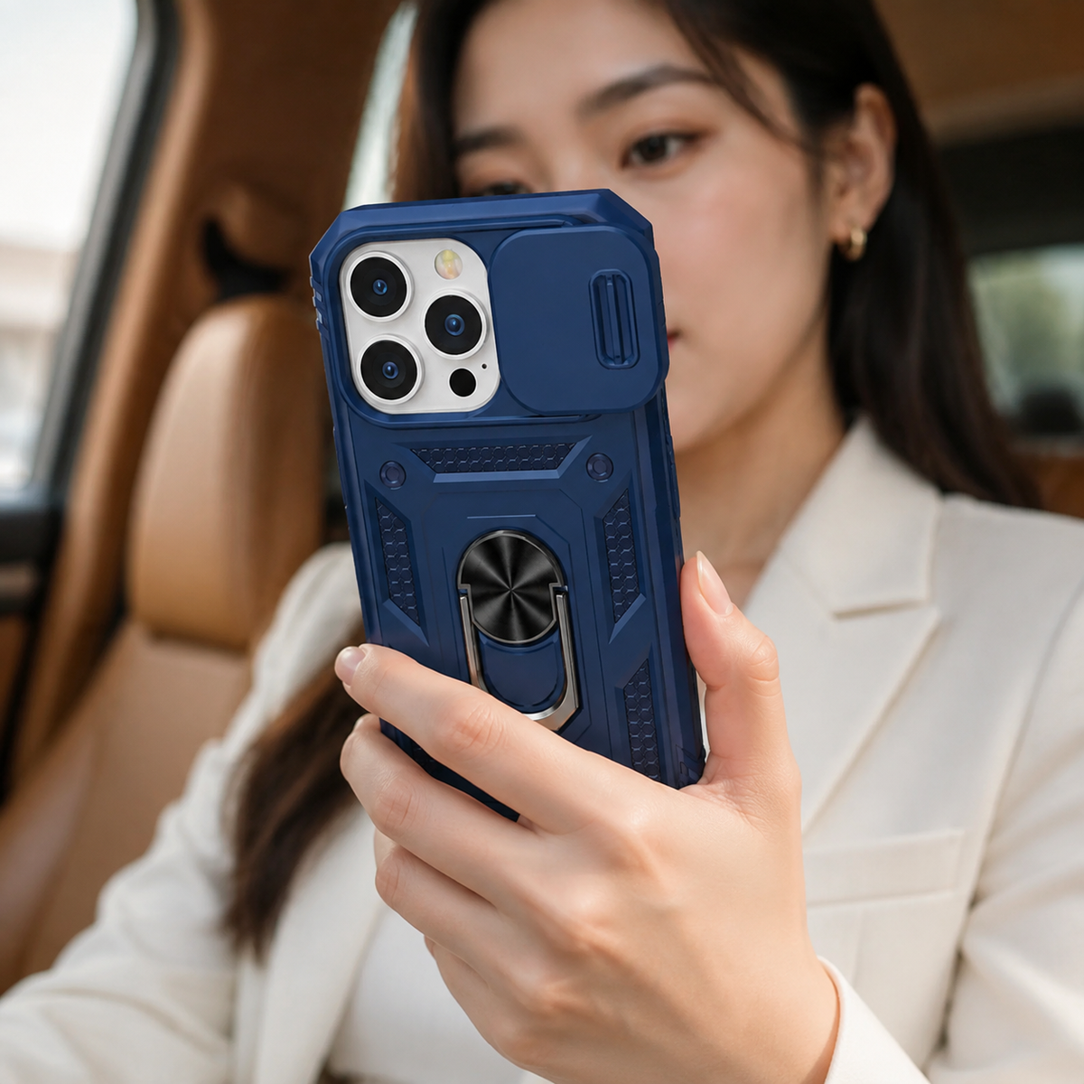Premium iPhone Case Slide Camera Lens Protector Magnetic Ring Holder Heavy Duty Shockproof Kickstand Anti Scratch Non Slip Rugged Bumper Cover