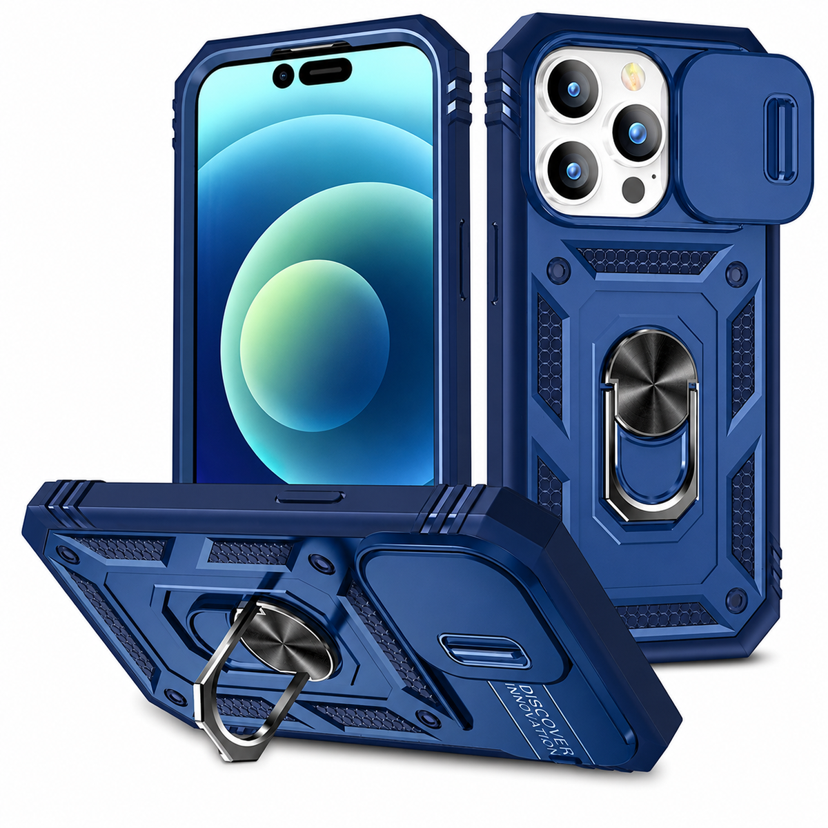 Premium iPhone Case Slide Camera Lens Protector Magnetic Ring Holder Heavy Duty Shockproof Kickstand Anti Scratch Non Slip Rugged Bumper Cover