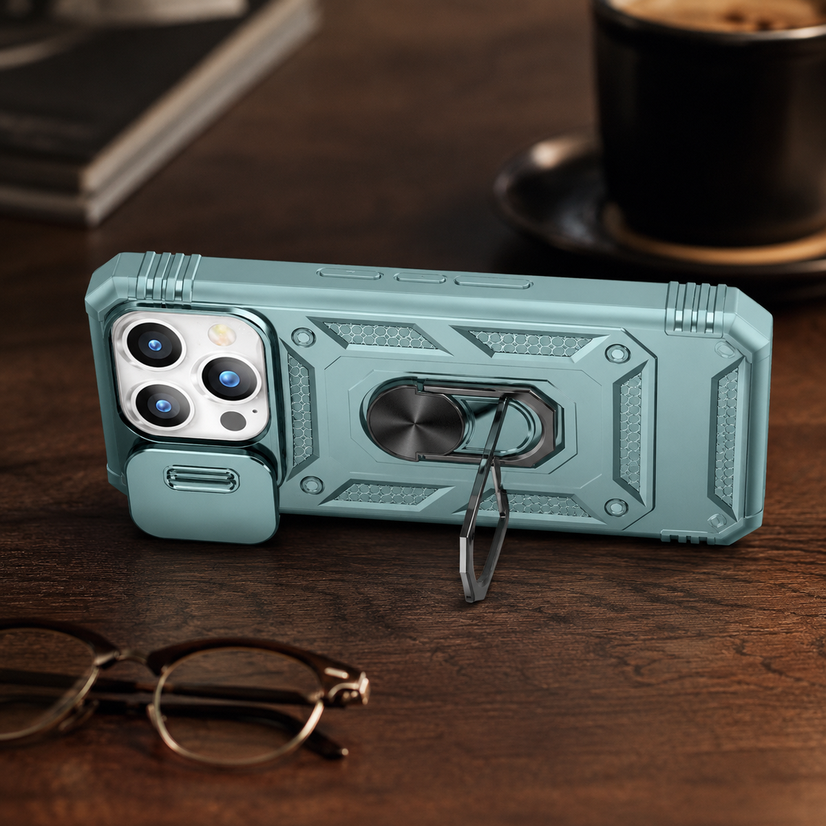 Premium iPhone Case Slide Camera Lens Protector Magnetic Ring Holder Heavy Duty Shockproof Kickstand Anti Scratch Non Slip Rugged Bumper Cover