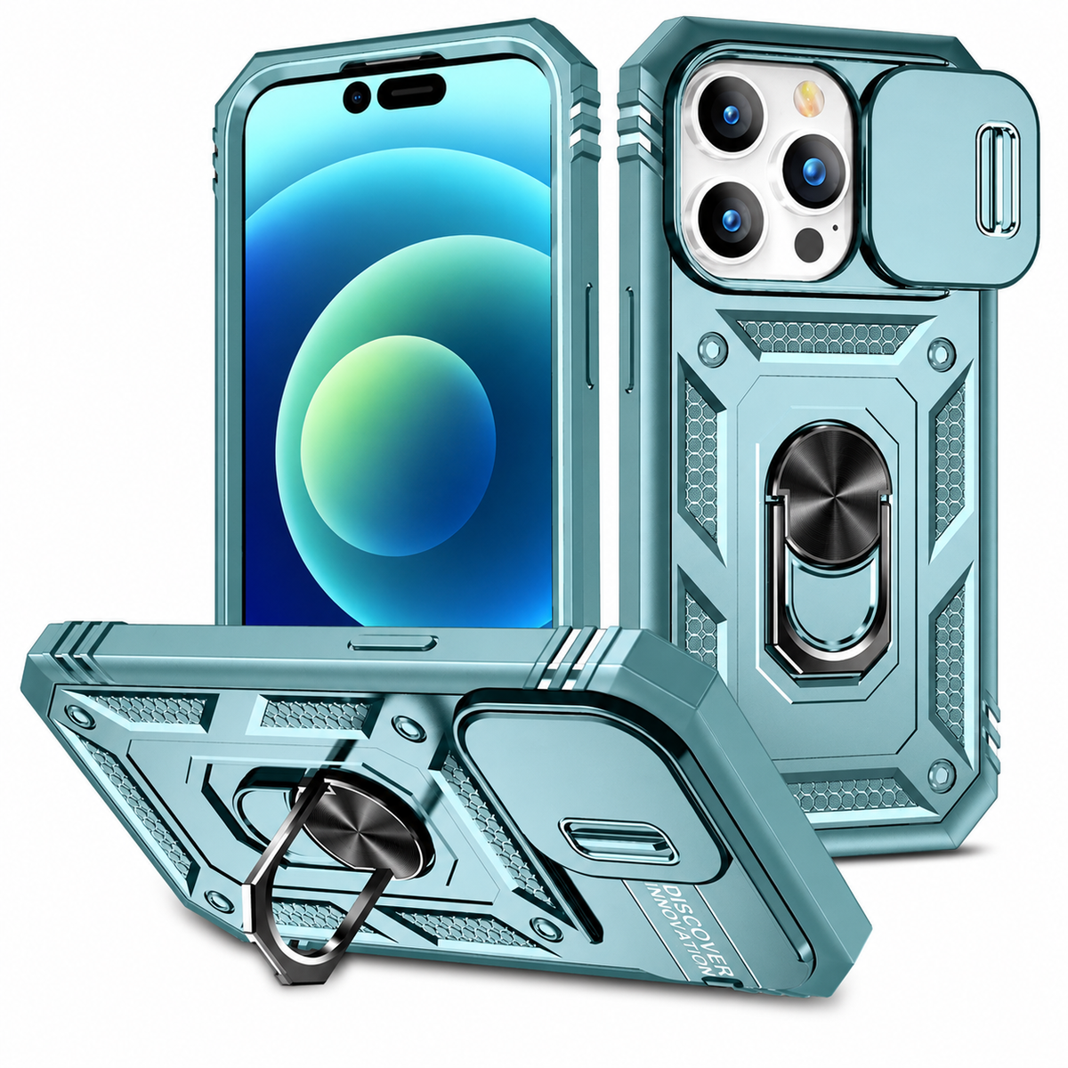 Premium iPhone Case Slide Camera Lens Protector Magnetic Ring Holder Heavy Duty Shockproof Kickstand Anti Scratch Non Slip Rugged Bumper Cover