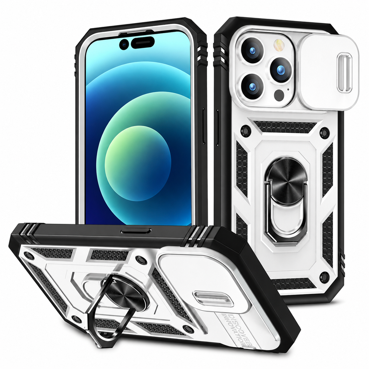 Premium iPhone Case Slide Camera Lens Protector Magnetic Ring Holder Heavy Duty Shockproof Kickstand Anti Scratch Non Slip Rugged Bumper Cover