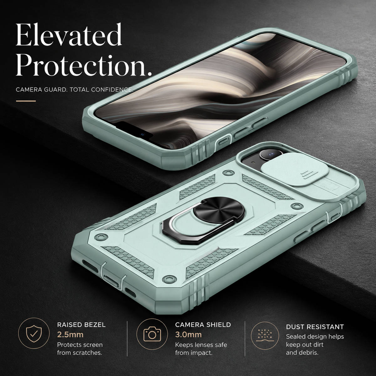 Premium iPhone Case Slide Camera Lens Protector Magnetic Ring Holder Heavy Duty Shockproof Kickstand Anti Scratch Non Slip Rugged Bumper Cover