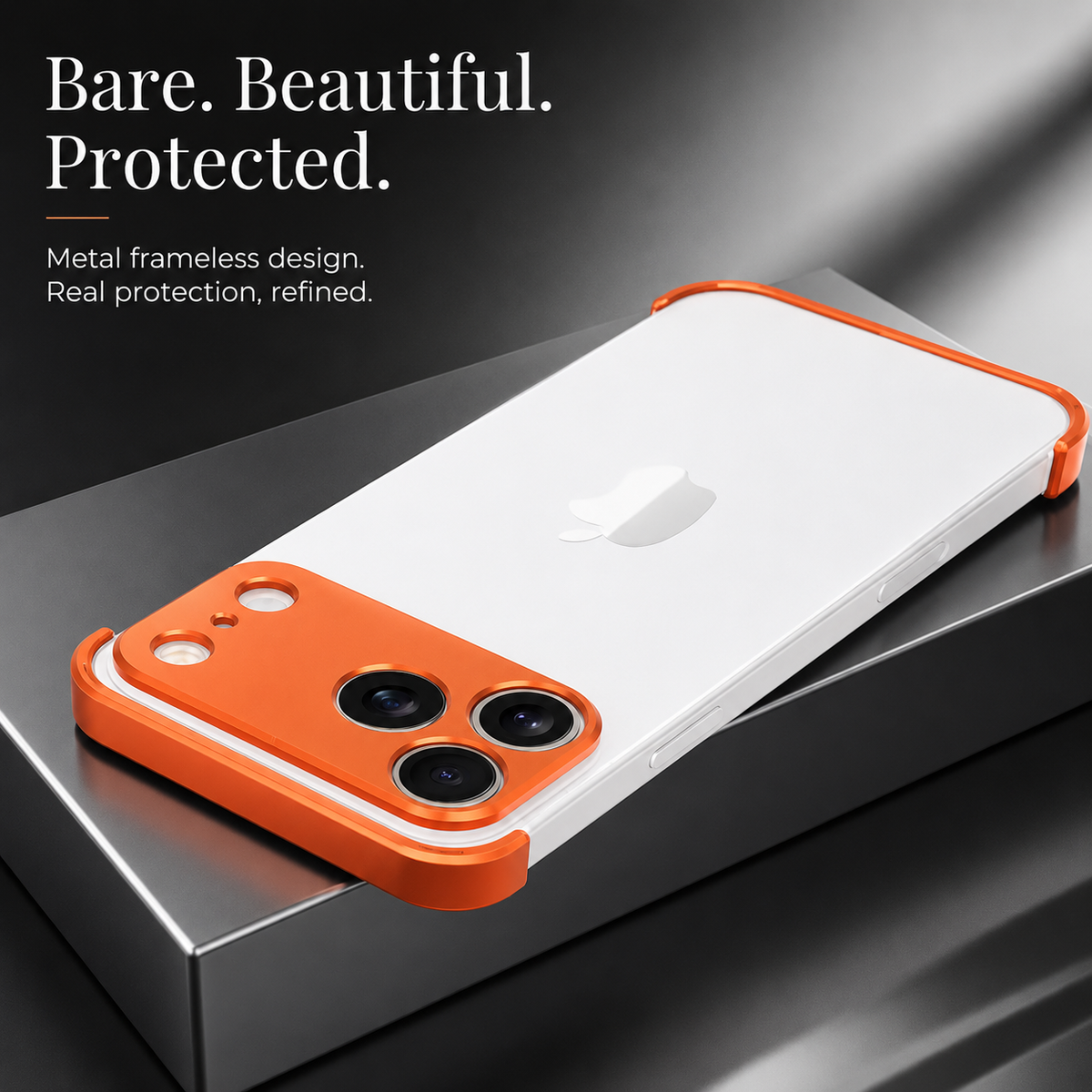 Premium iPhone Case Slim Metal Frameless Aluminum Bumper Corner Pads Ultra Thin Backless Edge Protection Minimalist Lightweight Protective Frame Cover