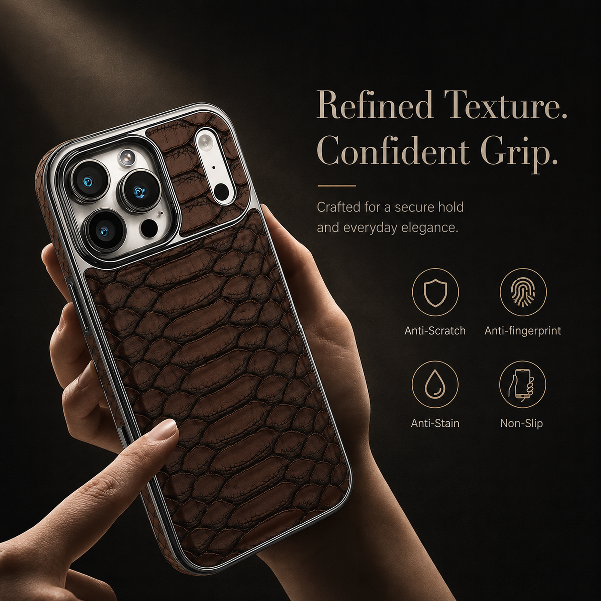 Premium iPhone Case Snake Pattern Leather Protective Cover Soft Flannel Lining Anti Scratch Non Slip Slim Lightweight Shock Resistant Fashion Design