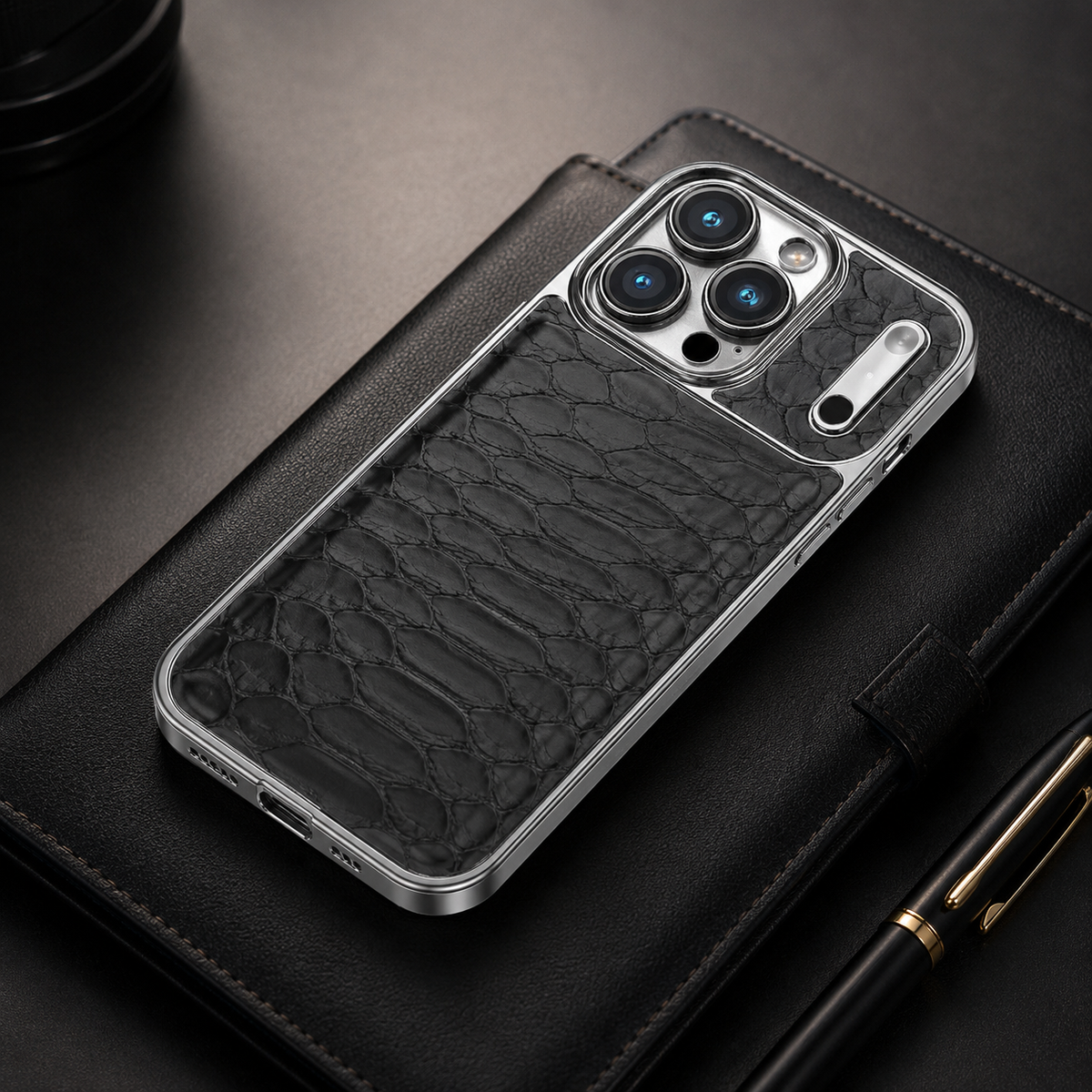 Premium iPhone Case Snake Pattern Leather Protective Cover Soft Flannel Lining Anti Scratch Non Slip Slim Lightweight Shock Resistant Fashion Design