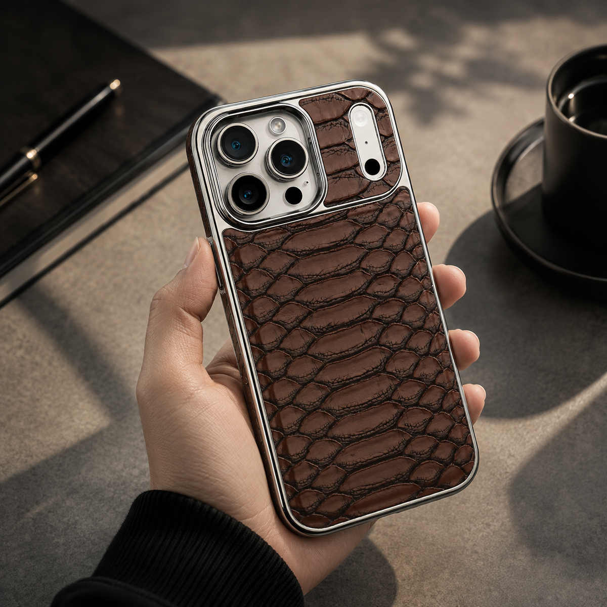 Premium iPhone Case Snake Pattern Leather Protective Cover Soft Flannel Lining Anti Scratch Non Slip Slim Lightweight Shock Resistant Fashion Design