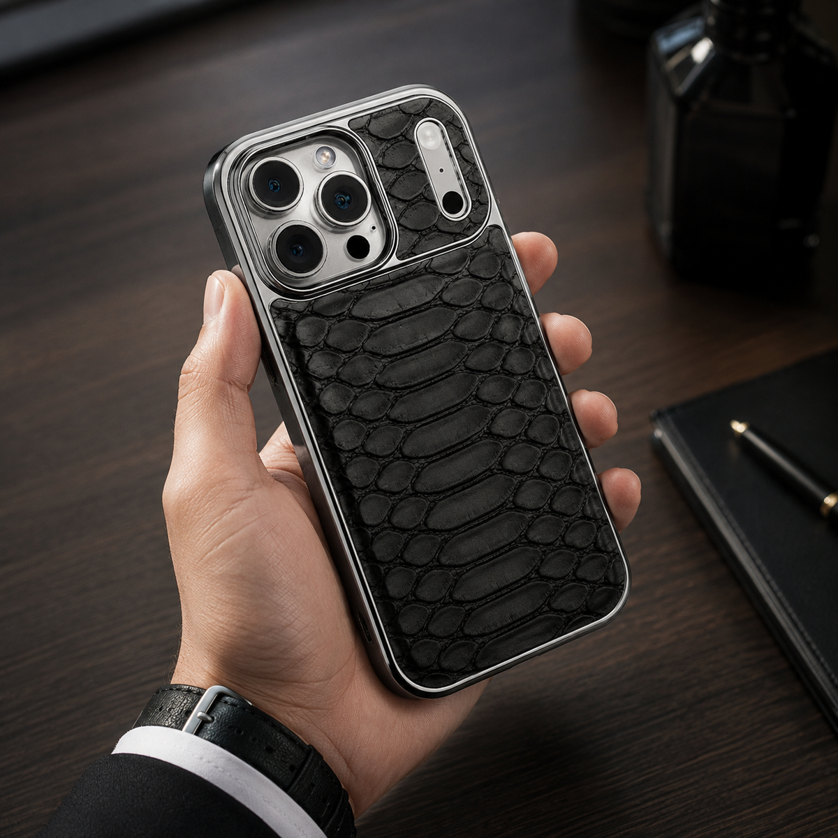 Premium iPhone Case Snake Pattern Leather Protective Cover Soft Flannel Lining Anti Scratch Non Slip Slim Lightweight Shock Resistant Fashion Design