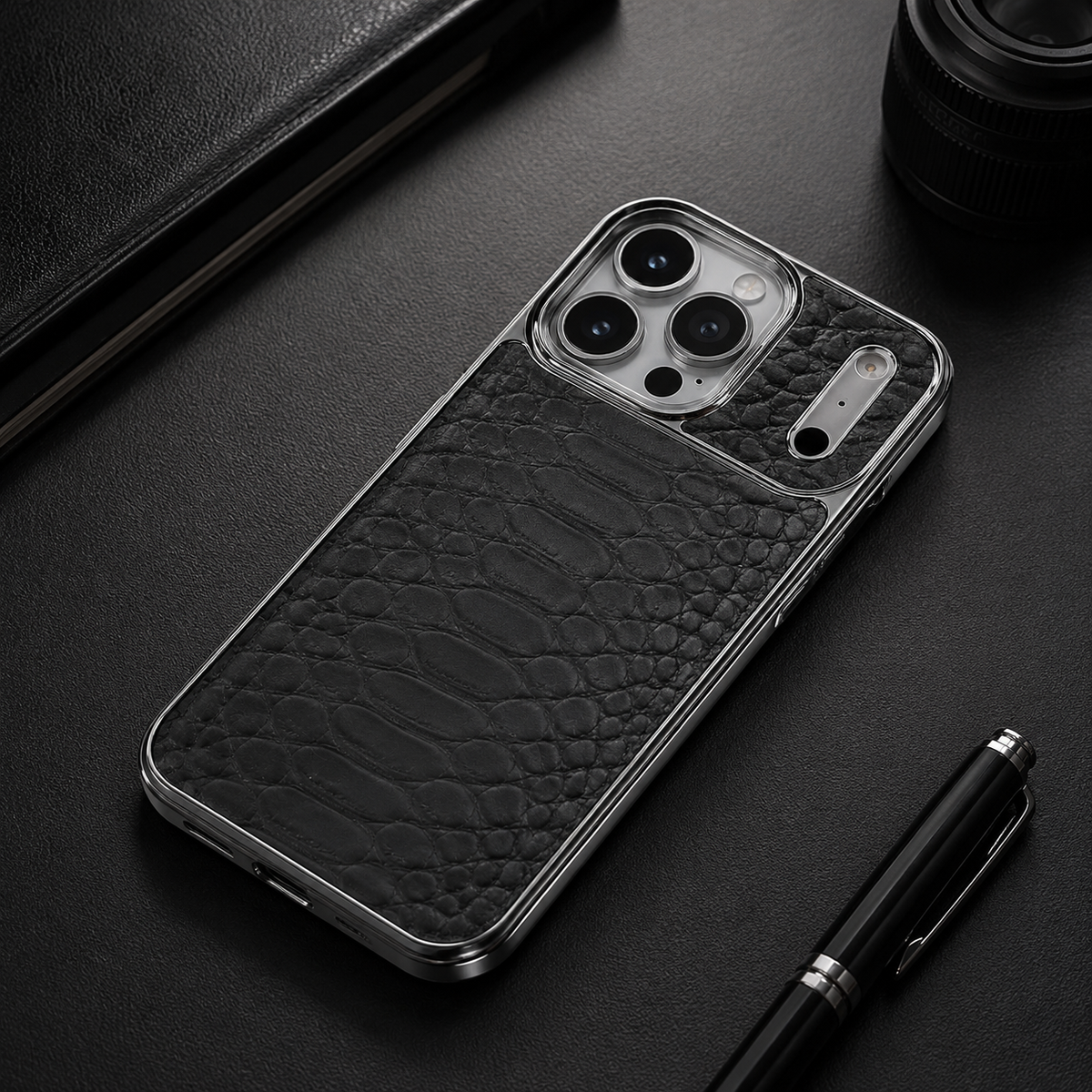 Premium iPhone Case Snake Pattern Leather Protective Cover Soft Flannel Lining Anti Scratch Non Slip Slim Lightweight Shock Resistant Fashion Design