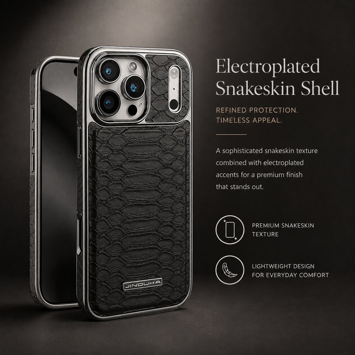 Premium iPhone Case Snake Pattern Leather Protective Cover Soft Flannel Lining Anti Scratch Non Slip Slim Lightweight Shock Resistant Fashion Design