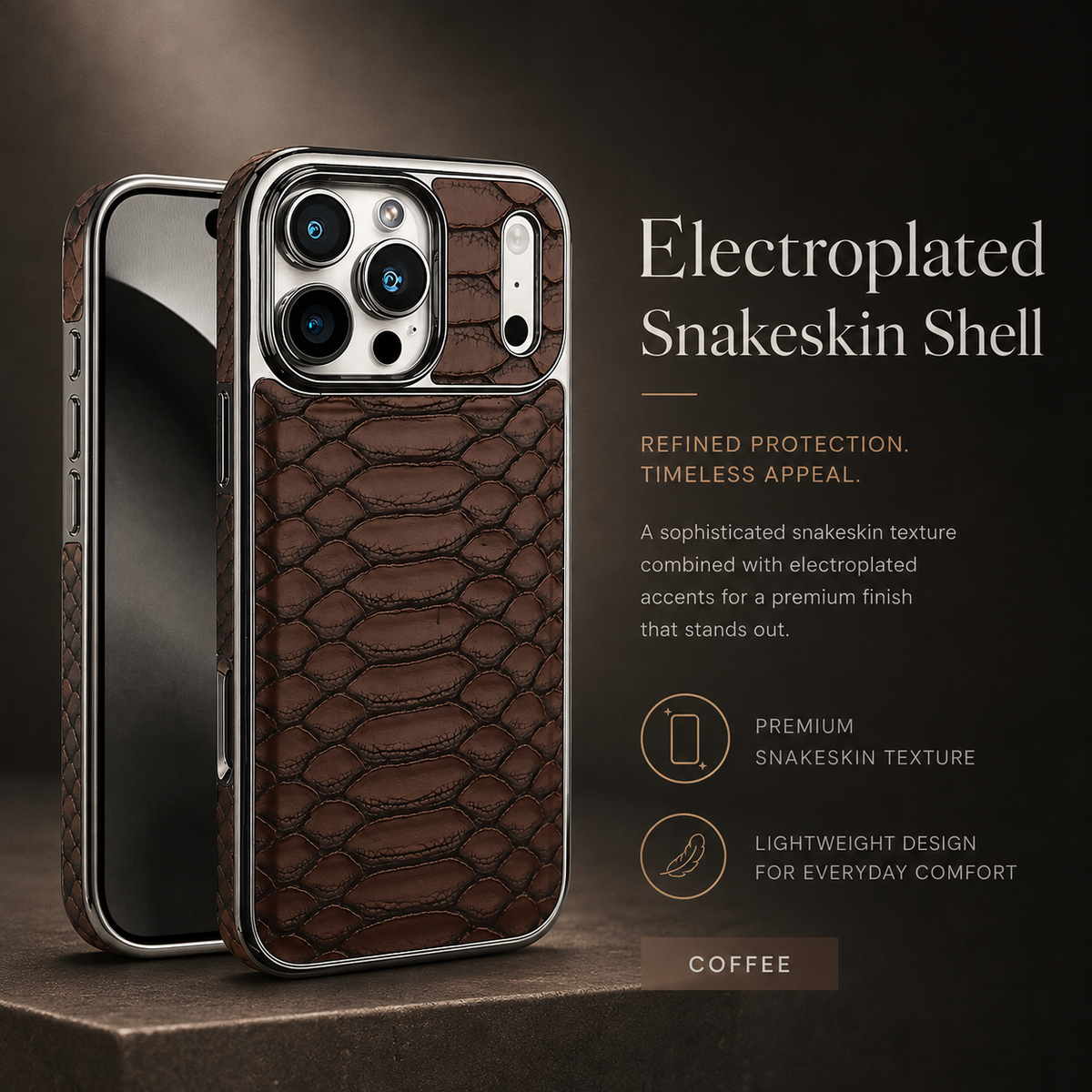 Premium iPhone Case Snake Pattern Leather Protective Cover Soft Flannel Lining Anti Scratch Non Slip Slim Lightweight Shock Resistant Fashion Design