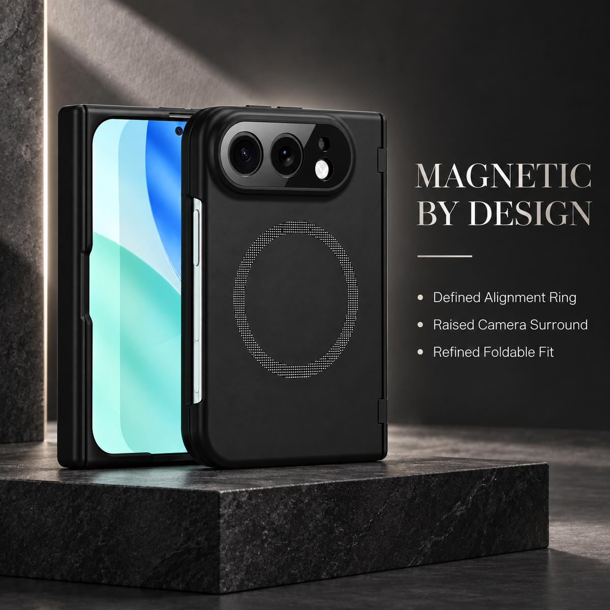Premium iPhone Case Spring Hinge Armor Magnetic Tempered Glass Shockproof Hard PC Anti Scratch Full Foldable Protective Flip Cover Case Design