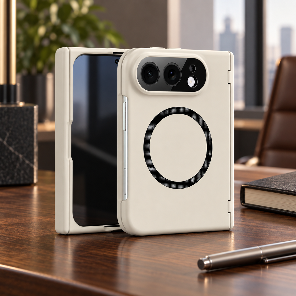 Premium iPhone Case Spring Hinge Armor Magnetic Tempered Glass Shockproof Hard PC Anti Scratch Full Foldable Protective Flip Cover Case Design