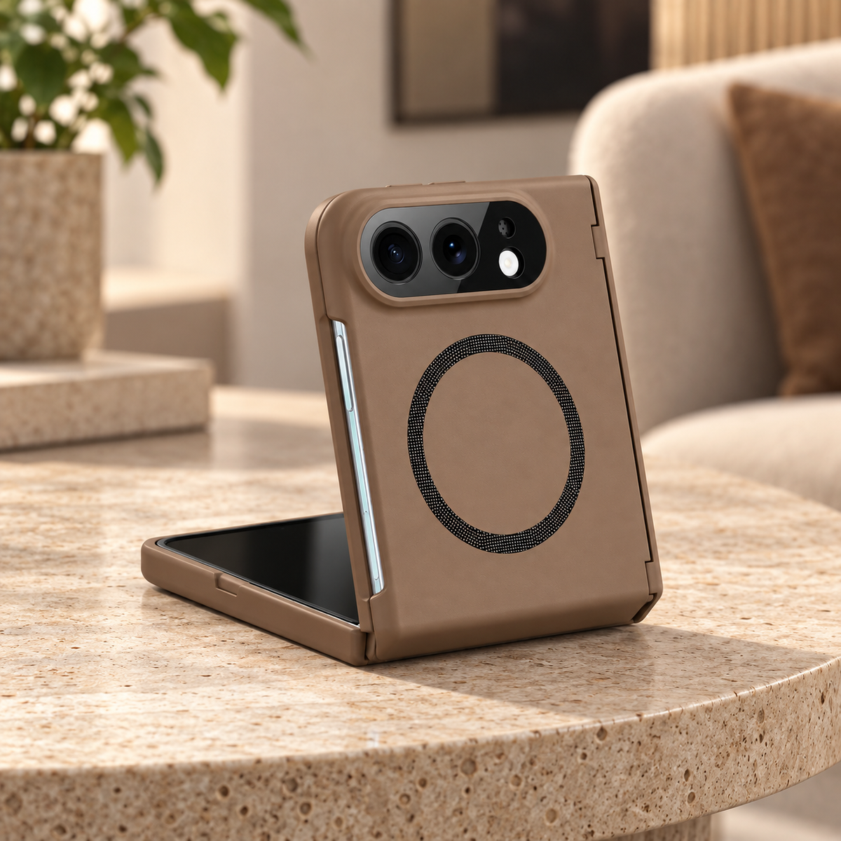 Premium iPhone Case Spring Hinge Armor Magnetic Tempered Glass Shockproof Hard PC Anti Scratch Full Foldable Protective Flip Cover Case Design