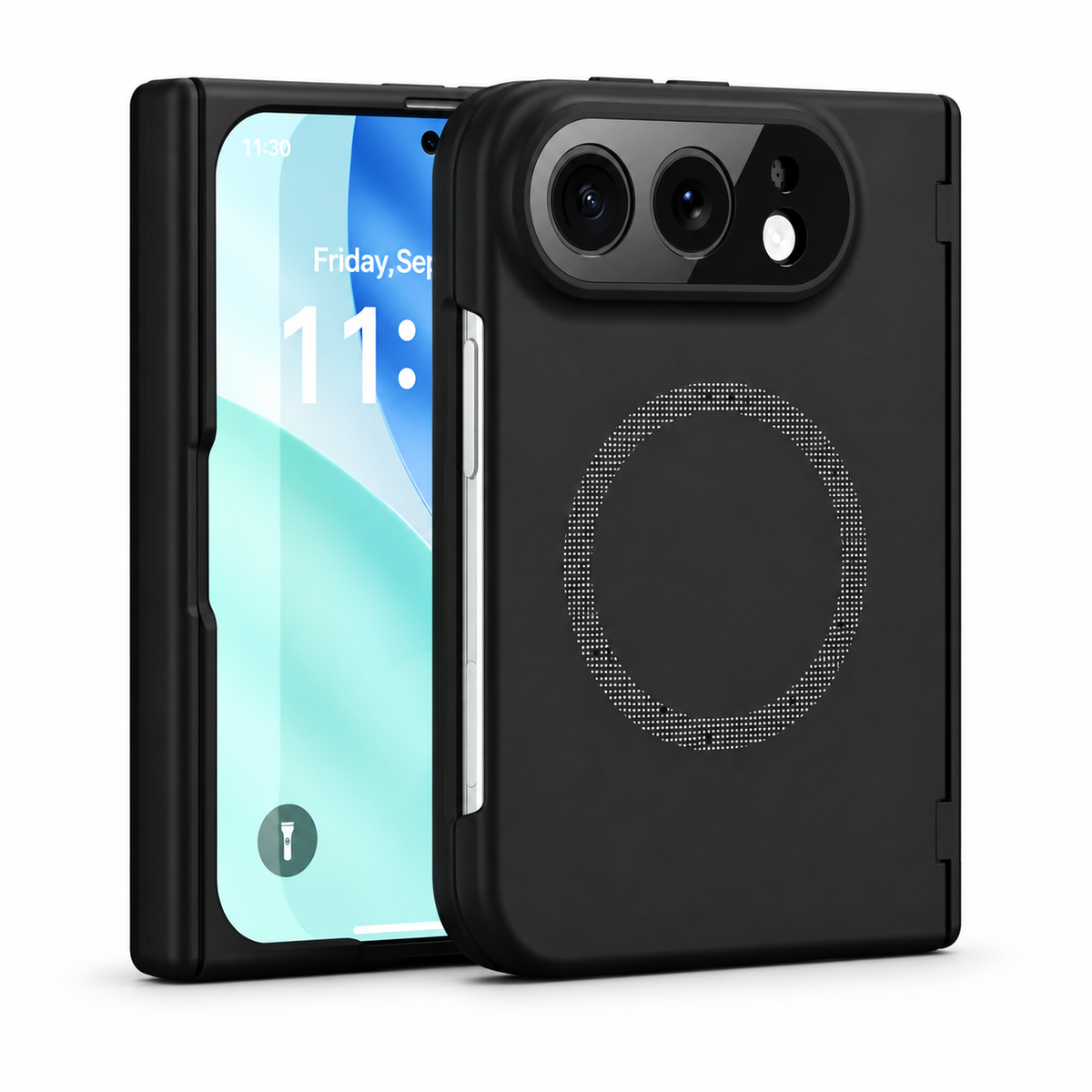 Premium iPhone Case Spring Hinge Armor Magnetic Tempered Glass Shockproof Hard PC Anti Scratch Full Foldable Protective Flip Cover Case Design