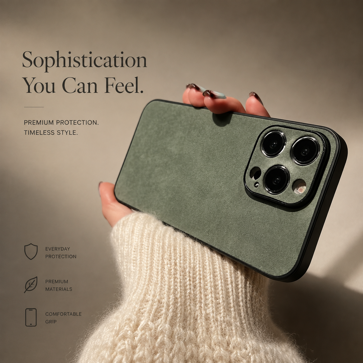 Premium iPhone Case Suede Leather Ultra Thin Shockproof Protective Cover Soft Silicone Edge Camera Lens Protection Electroplated Anti Scratch Non Slip Slim