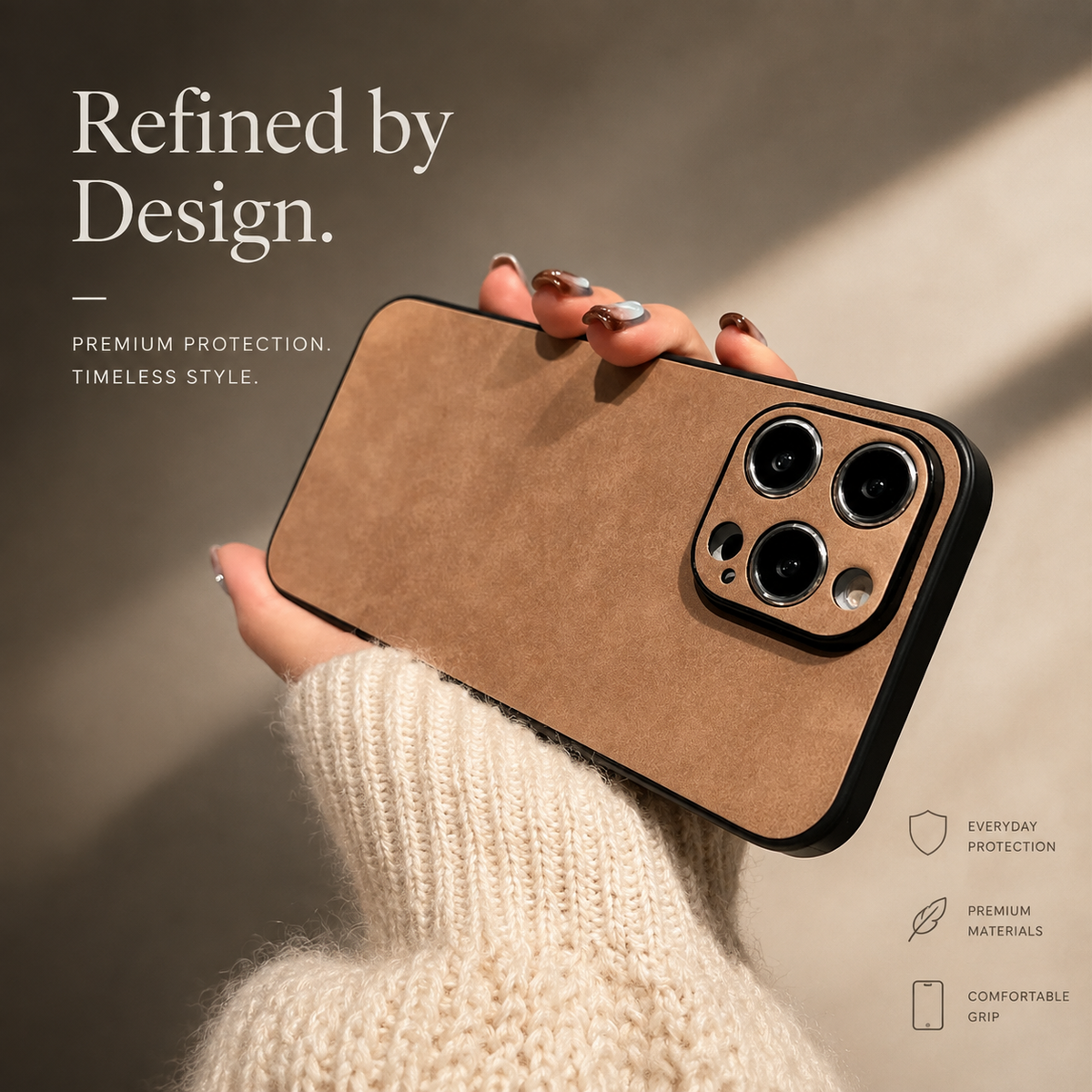 Premium iPhone Case Suede Leather Ultra Thin Shockproof Protective Cover Soft Silicone Edge Camera Lens Protection Electroplated Anti Scratch Non Slip Slim