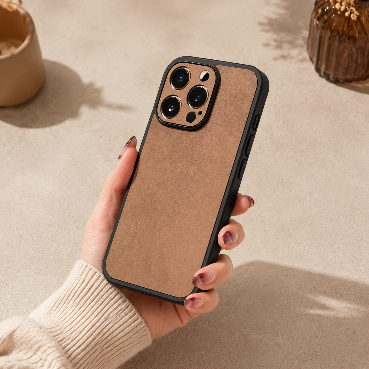 Premium iPhone Case Suede Leather Ultra Thin Shockproof Protective Cover Soft Silicone Edge Camera Lens Protection Electroplated Anti Scratch Non Slip Slim