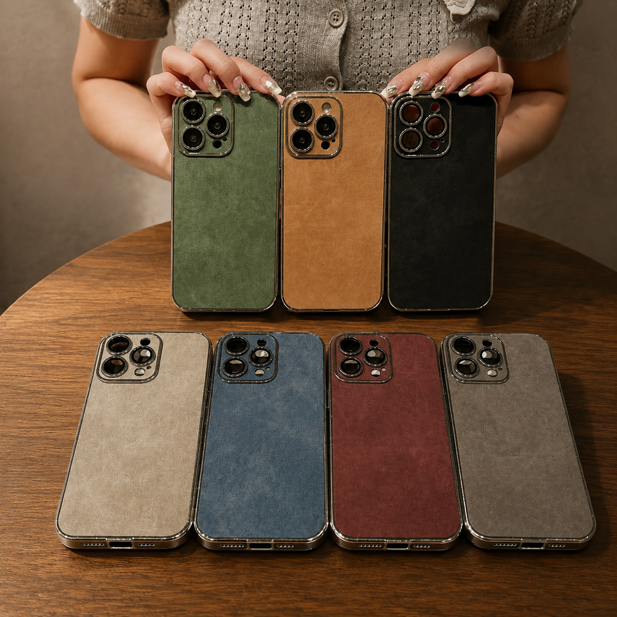 Premium iPhone Case Suede Leather Ultra Thin Shockproof Protective Cover Soft Silicone Edge Camera Lens Protection Electroplated Anti Scratch Non Slip Slim