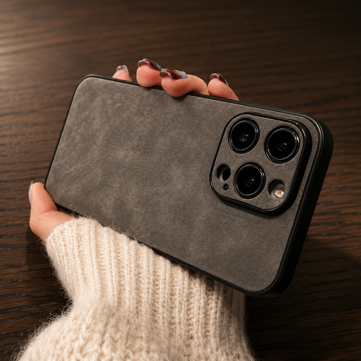 Premium iPhone Case Suede Leather Ultra Thin Shockproof Protective Cover Soft Silicone Edge Camera Lens Protection Electroplated Anti Scratch Non Slip Slim