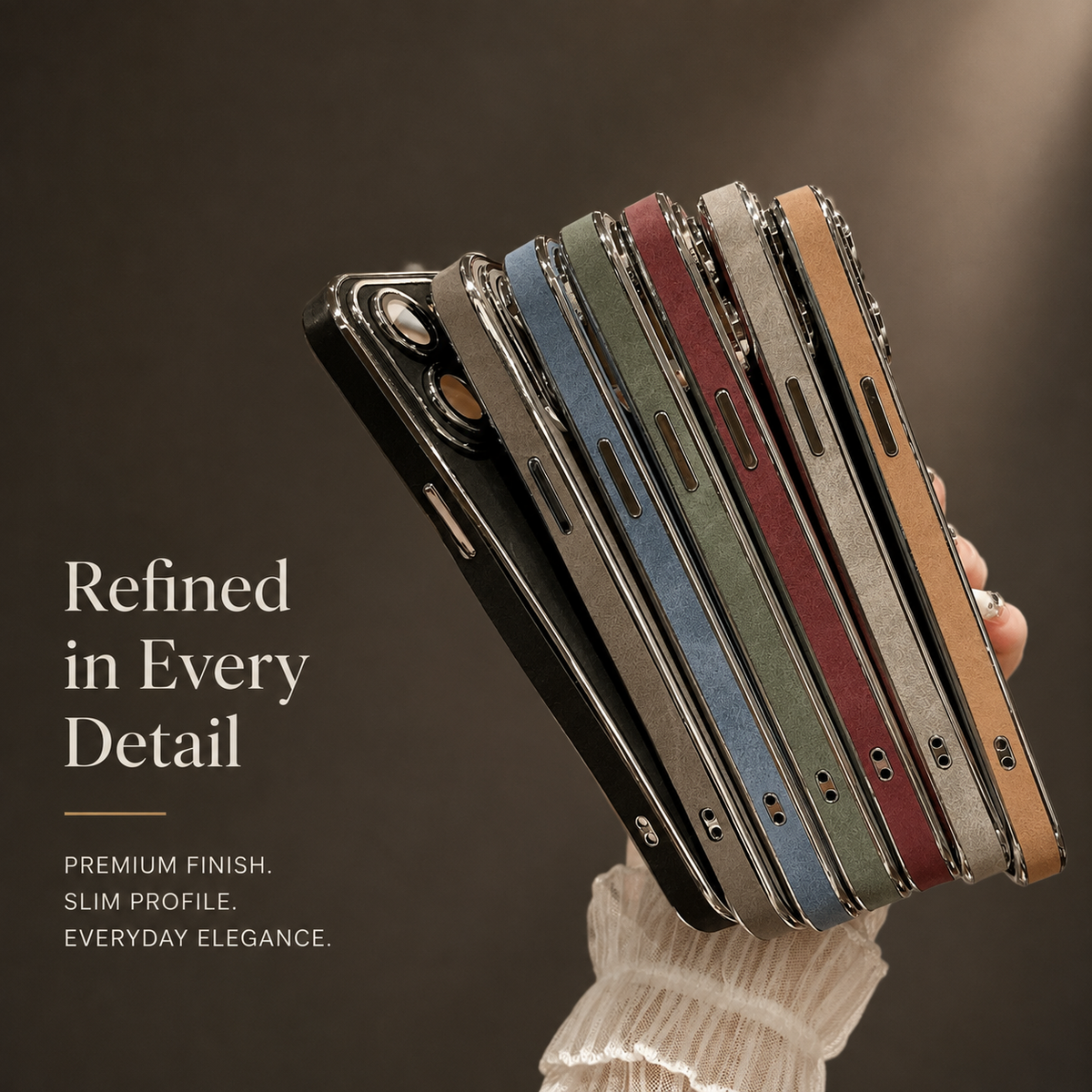 Premium iPhone Case Suede Leather Ultra Thin Shockproof Protective Cover Soft Silicone Edge Camera Lens Protection Electroplated Anti Scratch Non Slip Slim