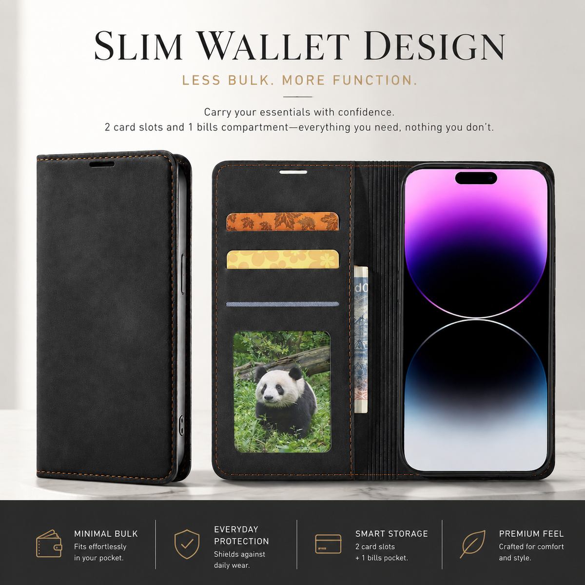 Premium iPhone Case Suede Leather Wallet Flip Cover Card Holder Magnetic Closure Shockproof Full Body Protection Slim Soft Touch Kickstand Design