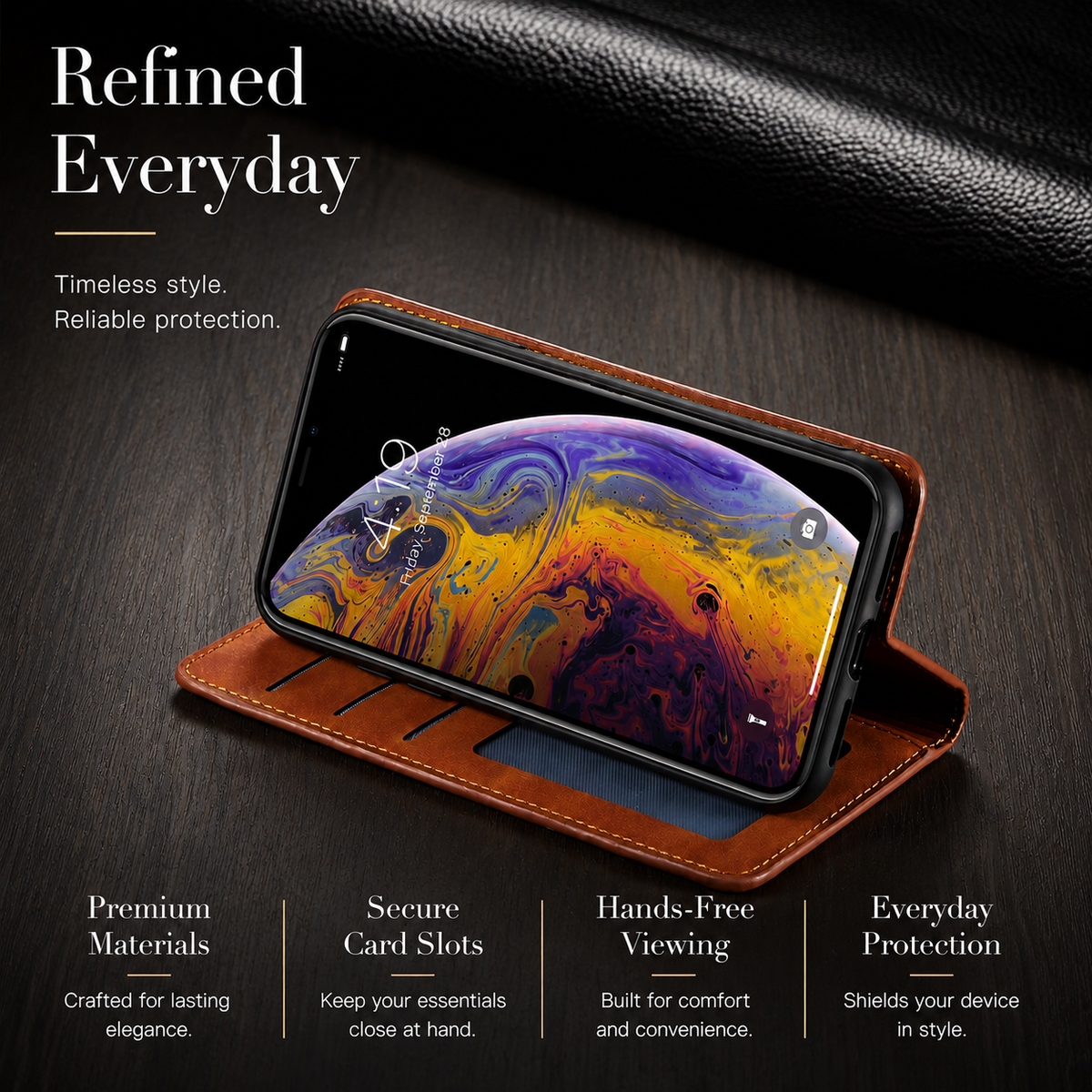 Premium iPhone Case Suede Leather Wallet Flip Cover Card Holder Magnetic Closure Shockproof Full Body Protection Slim Soft Touch Kickstand Design