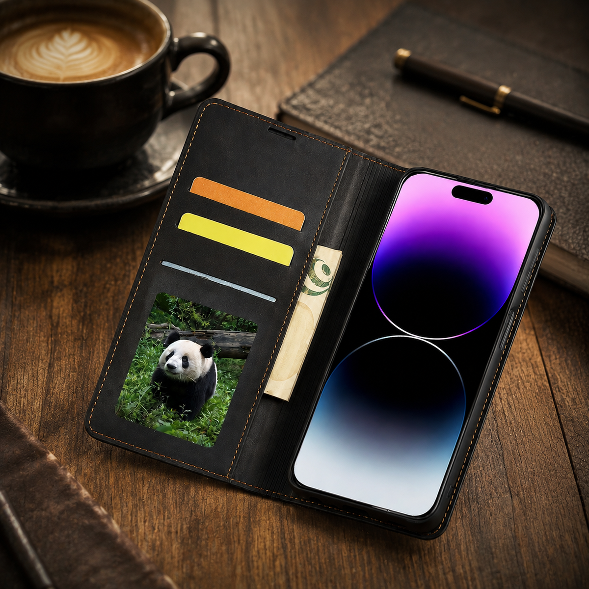 Premium iPhone Case Suede Leather Wallet Flip Cover Card Holder Magnetic Closure Shockproof Full Body Protection Slim Soft Touch Kickstand Design