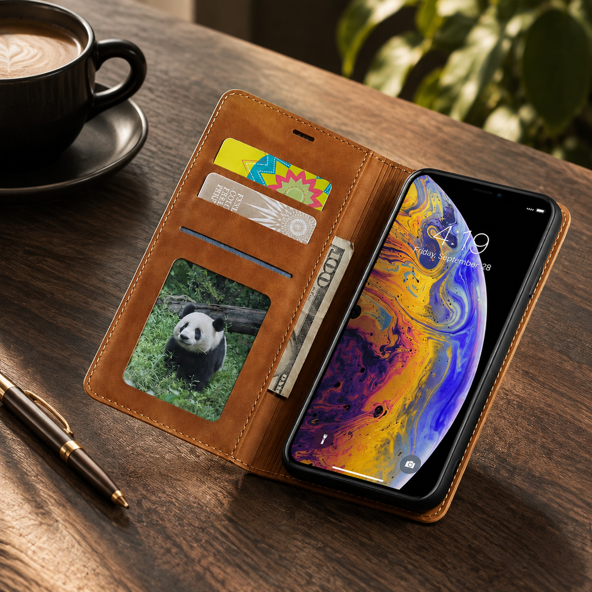Premium iPhone Case Suede Leather Wallet Flip Cover Card Holder Magnetic Closure Shockproof Full Body Protection Slim Soft Touch Kickstand Design