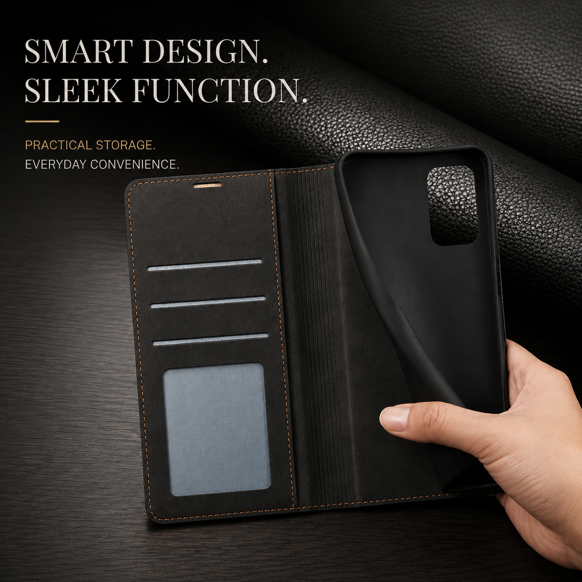 Premium iPhone Case Suede Leather Wallet Flip Cover Card Holder Magnetic Closure Shockproof Full Body Protection Slim Soft Touch Kickstand Design