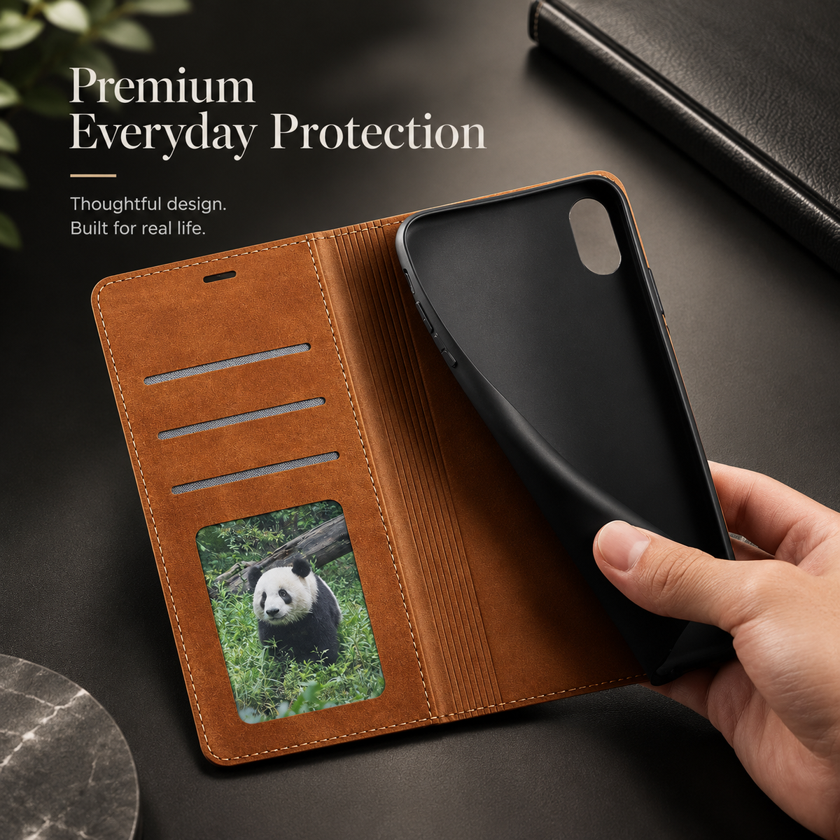 Premium iPhone Case Suede Leather Wallet Flip Cover Card Holder Magnetic Closure Shockproof Full Body Protection Slim Soft Touch Protective Design