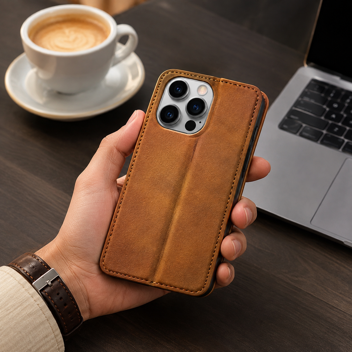 Premium iPhone Case Suede Leather Wallet Flip Cover Card Holder Magnetic Closure Shockproof Full Body Protection Slim Soft Touch Protective Design
