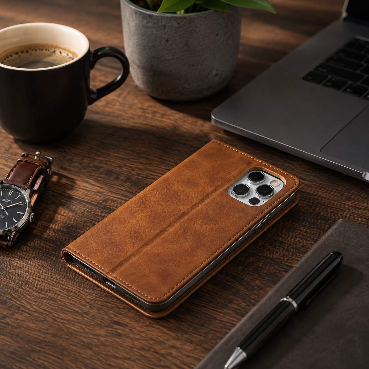 Premium iPhone Case Suede Leather Wallet Flip Cover Card Holder Magnetic Closure Shockproof Full Body Protection Slim Soft Touch Protective Design