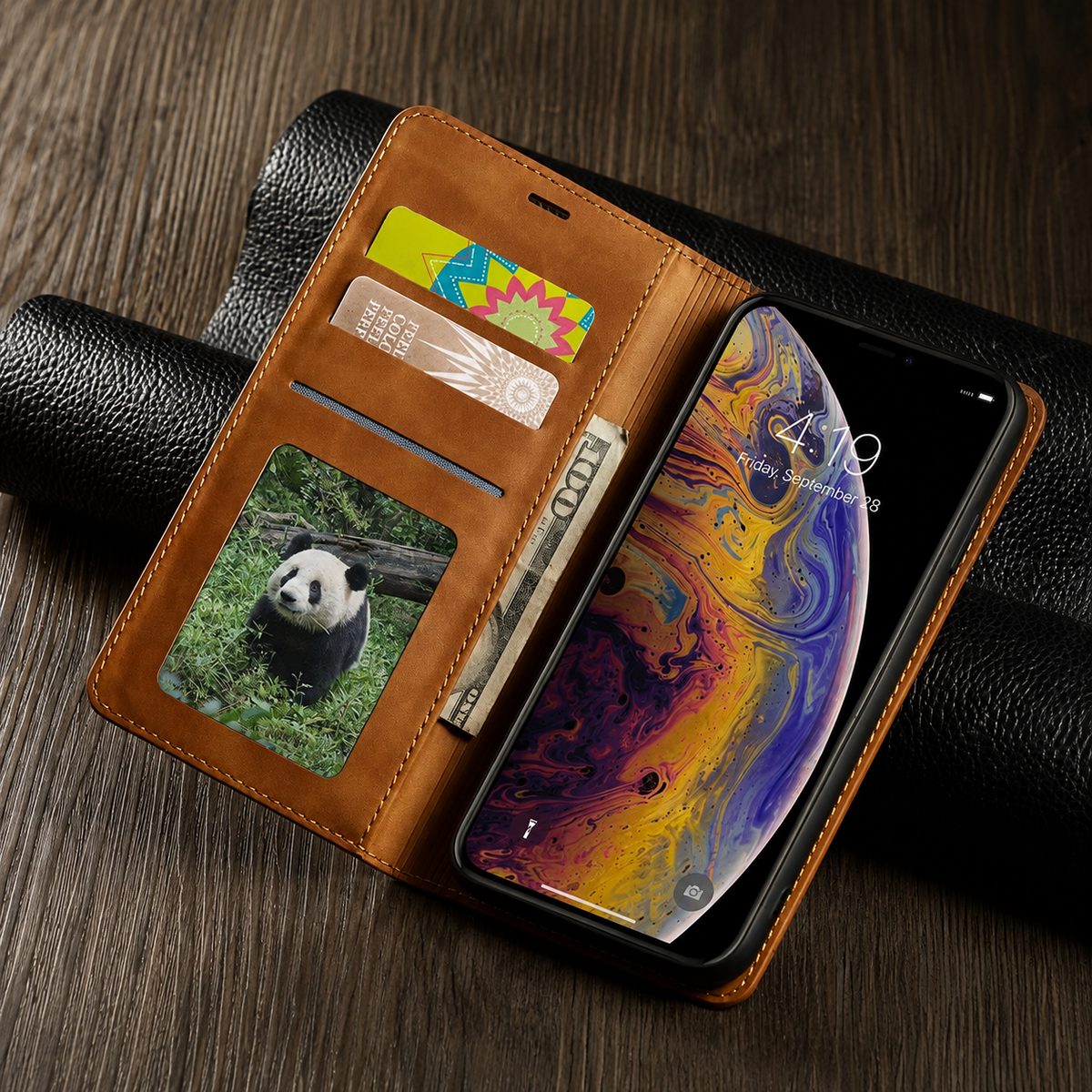 Premium iPhone Case Suede Leather Wallet Flip Cover Card Holder Magnetic Closure Shockproof Full Body Protection Slim Soft Touch Protective Design