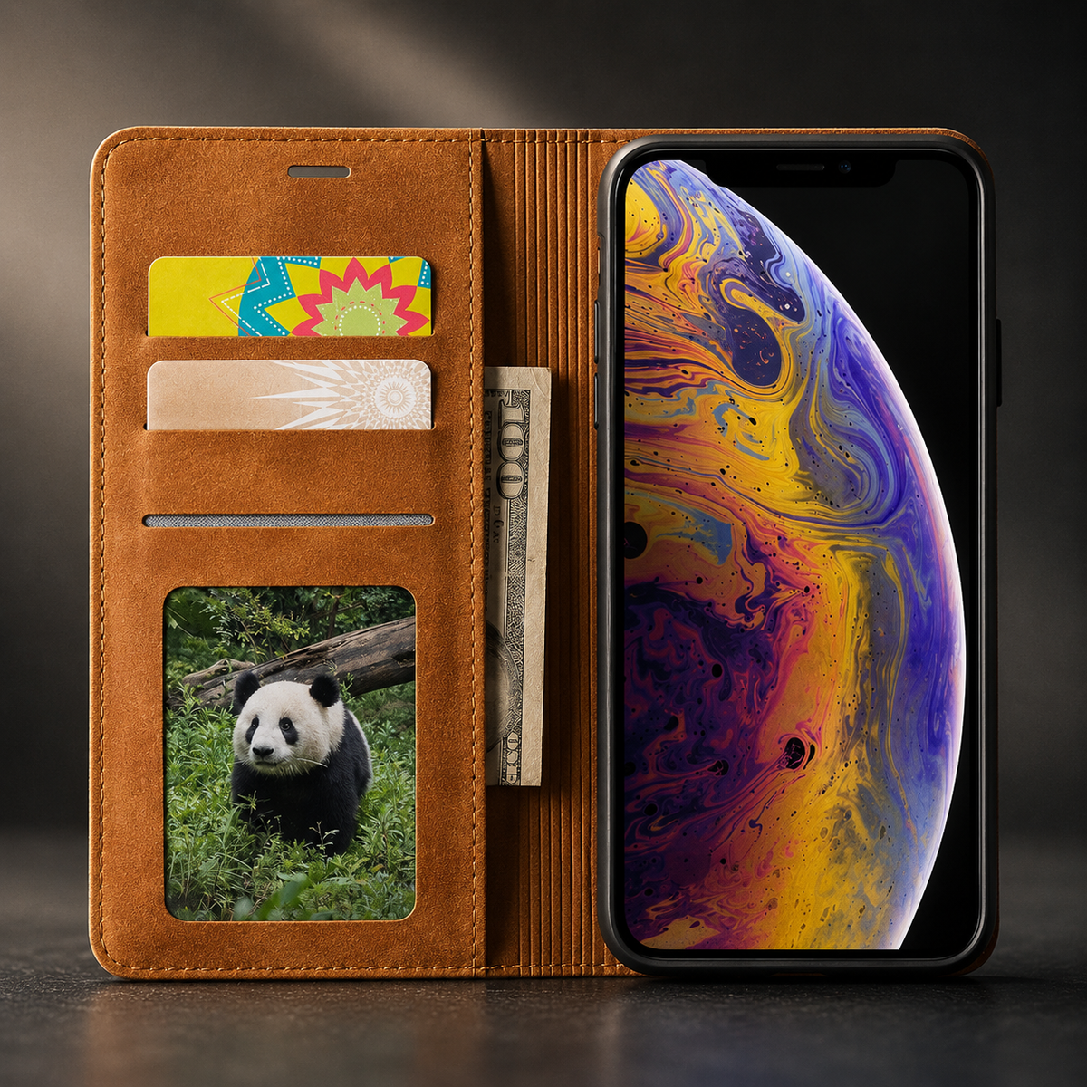 Premium iPhone Case Suede Leather Wallet Flip Cover Card Holder Magnetic Closure Shockproof Full Body Protection Slim Soft Touch Protective Design