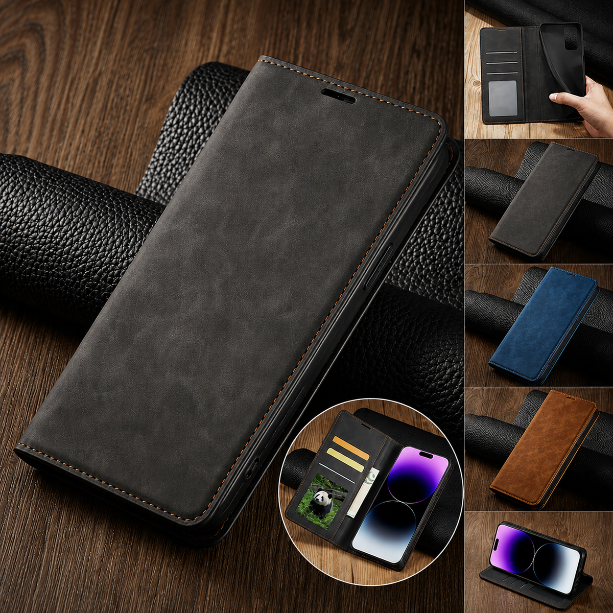 Premium iPhone Case Suede Leather Wallet Flip Cover Card Holder Magnetic Closure Shockproof Full Body Protection Slim Soft Touch Protective Design