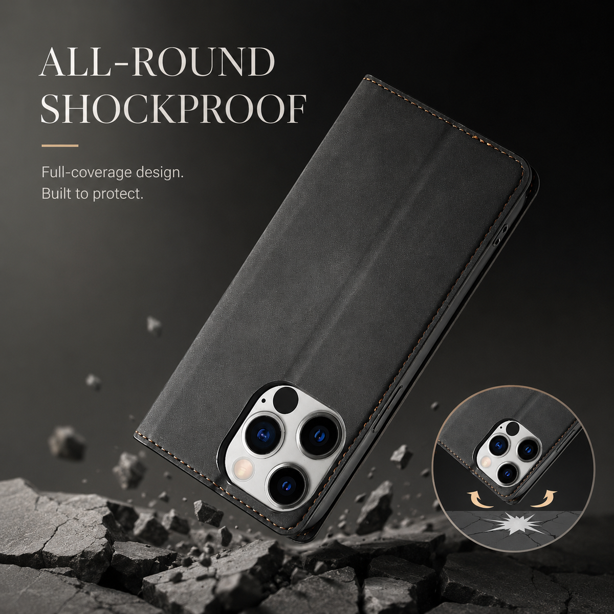 Premium iPhone Case Suede Leather Wallet Flip Cover Card Holder Magnetic Closure Shockproof Full Body Protection Slim Soft Touch Protective Design