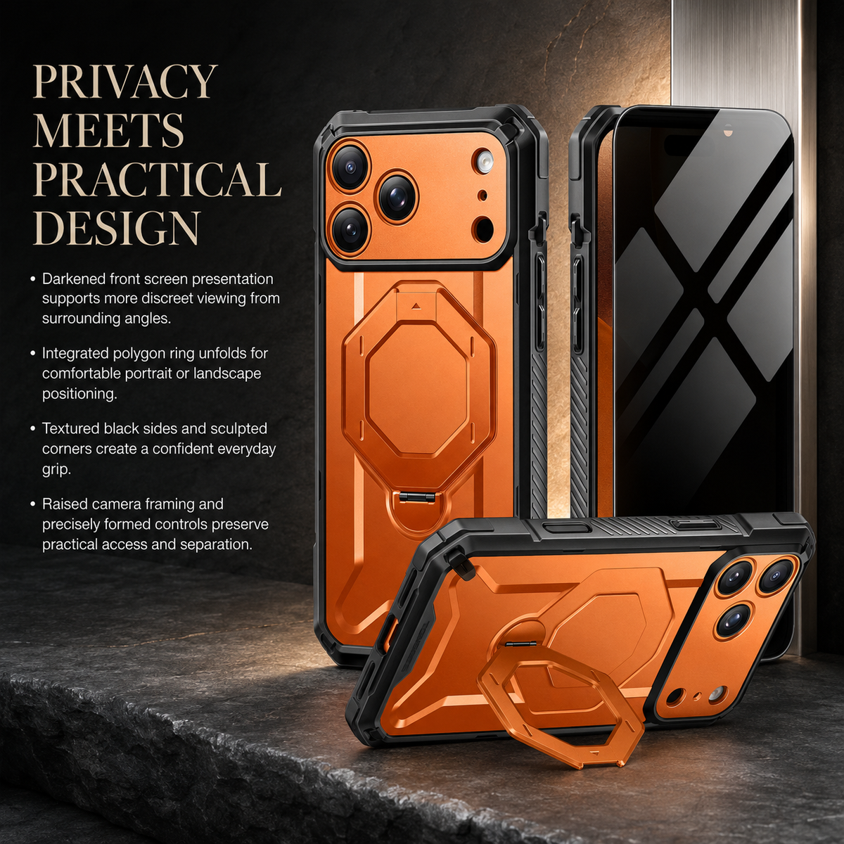 Premium iPhone Case TONGATE 360 Spin Magnetic Ring Stand Screen Protector Camera Control Heavy Duty Shockproof PC Protective Cover Case Design