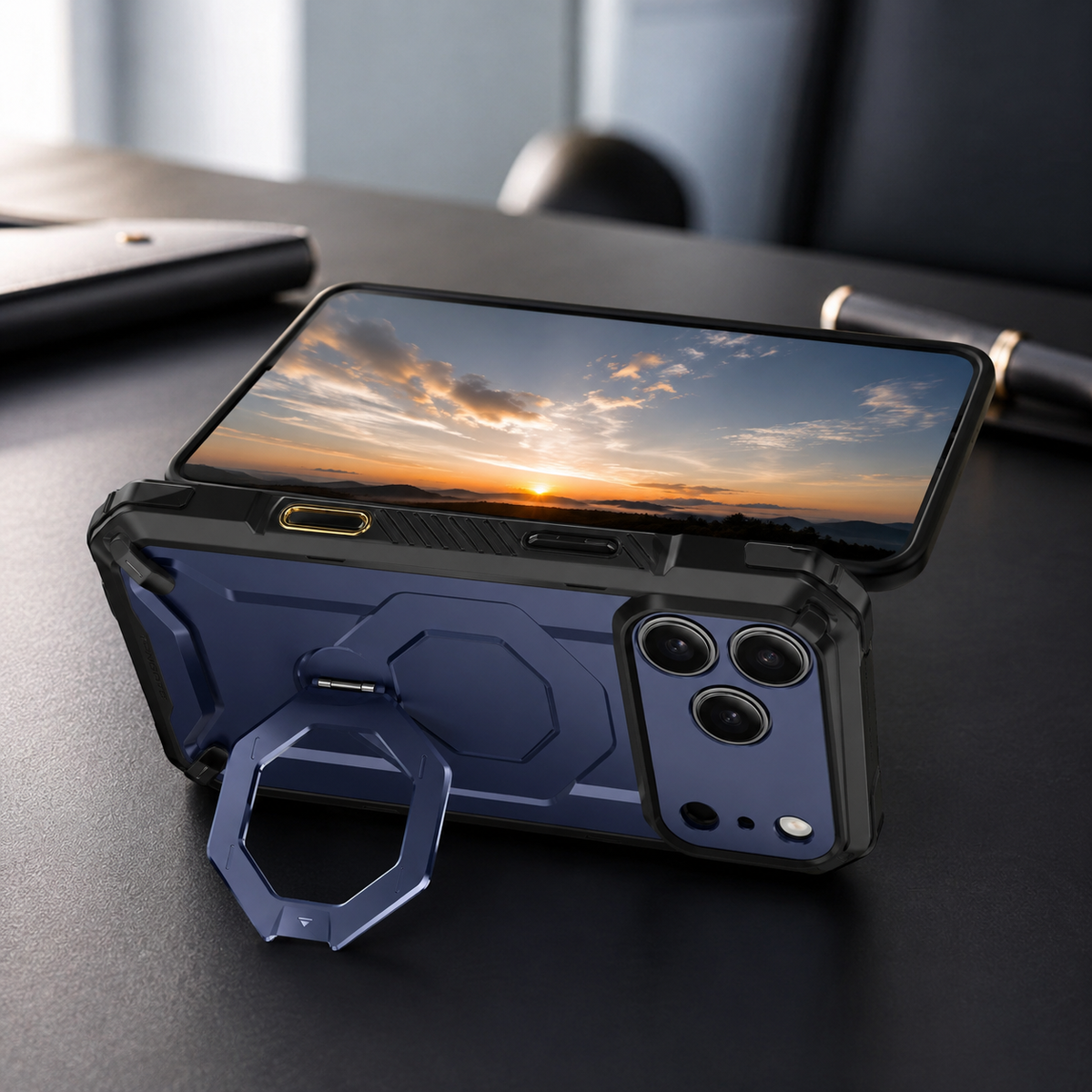 Premium iPhone Case TONGATE 360 Spin Magnetic Ring Stand Screen Protector Camera Control Heavy Duty Shockproof PC Protective Cover Case Design