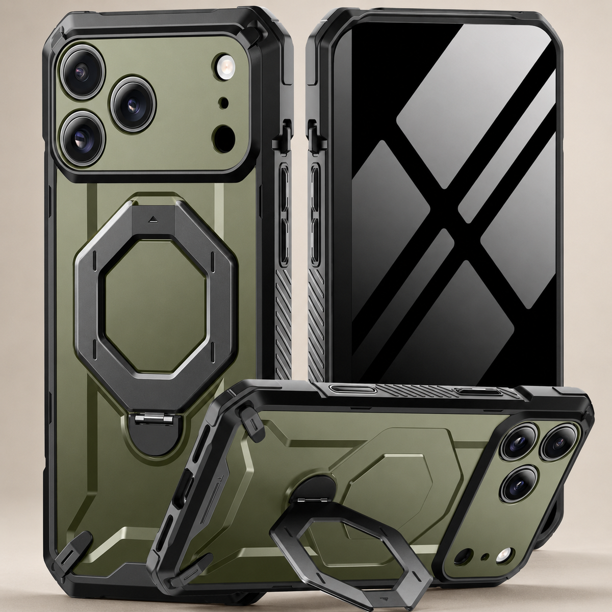 Premium iPhone Case TONGATE 360 Spin Magnetic Ring Stand Screen Protector Camera Control Heavy Duty Shockproof PC Protective Cover Case Design