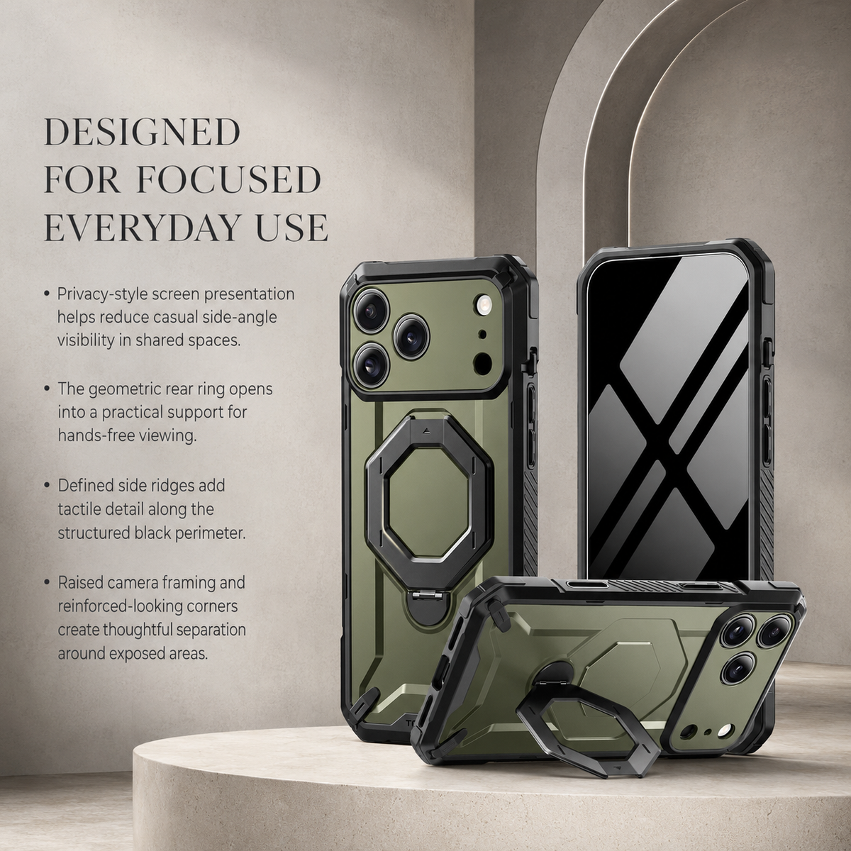 Premium iPhone Case TONGATE 360 Spin Magnetic Ring Stand Screen Protector Camera Control Heavy Duty Shockproof PC Protective Cover Case Design