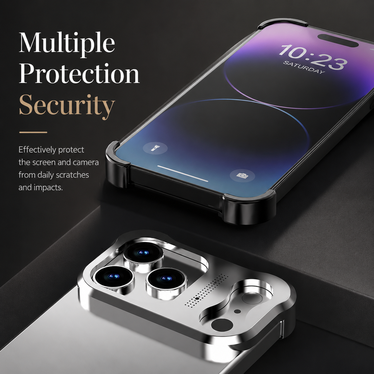 Premium iPhone Case Titanium Alloy Bumper Shockproof Protective Cover Camera Lens Protection Matte Anti Slip Lightweight Slim Reinforced Metal Frame