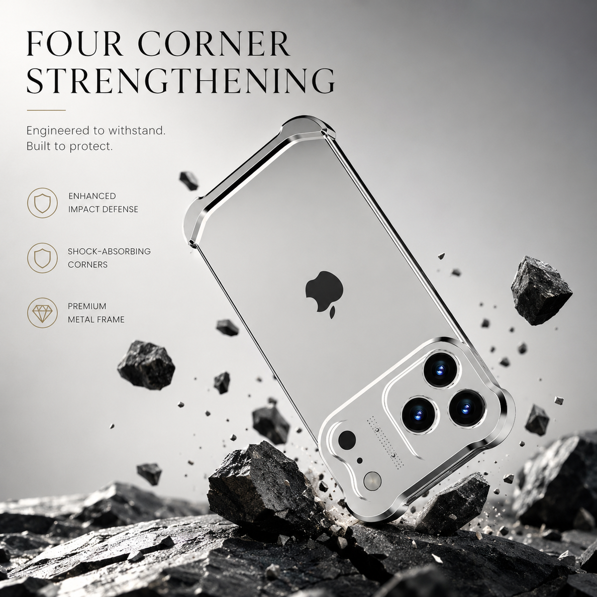 Premium iPhone Case Titanium Alloy Bumper Shockproof Protective Cover Camera Lens Protection Matte Anti Slip Lightweight Slim Reinforced Metal Frame